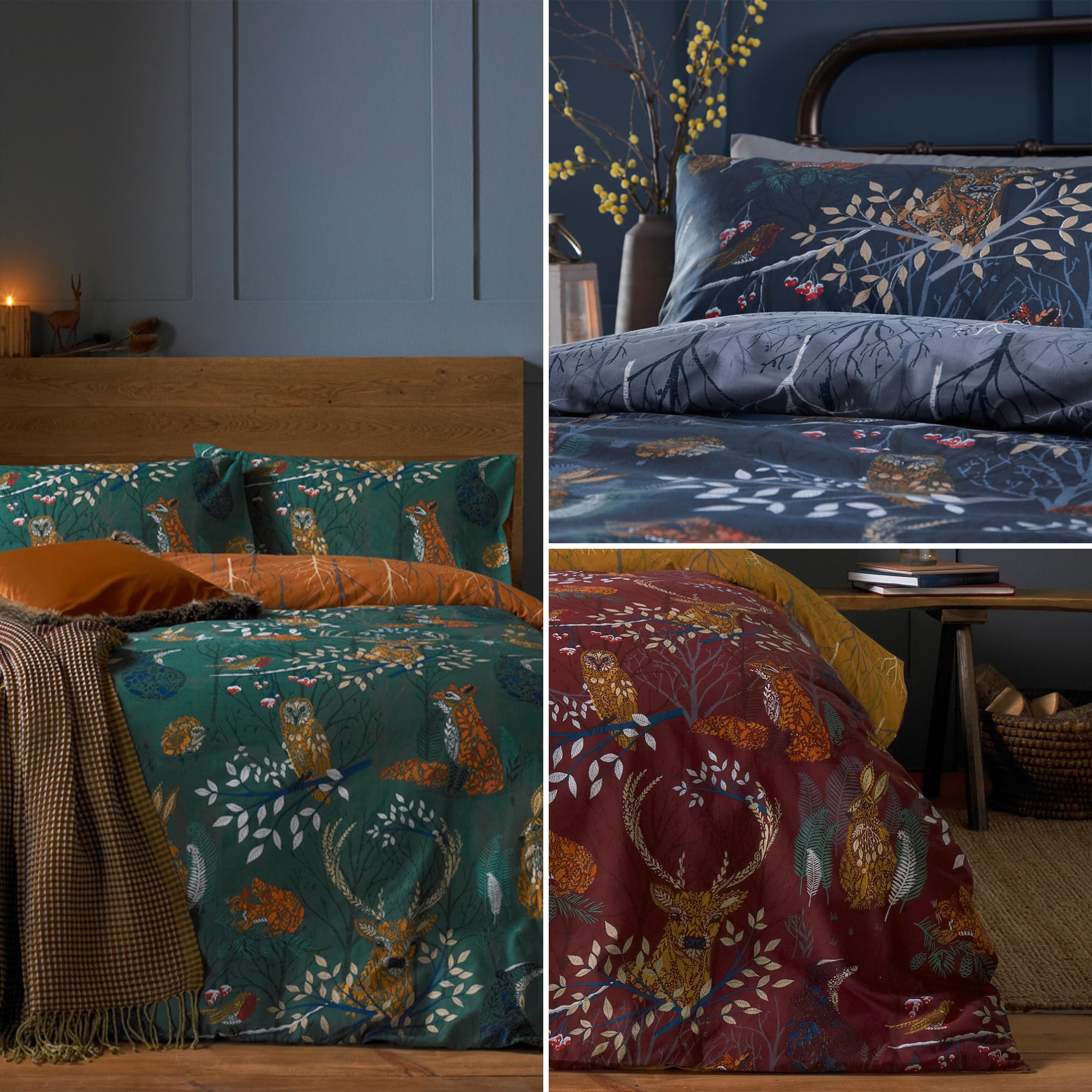 furn. Forest Fauna Woodland Duvet Cover Set | King Size | Polycotton | Reversible 5