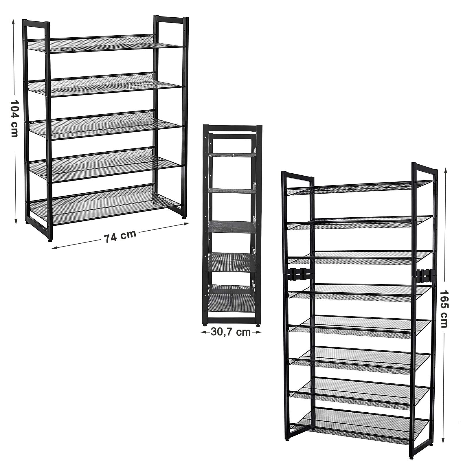 SONGMICS 5-Tier Stackable Shoe Storage Shelf - Metal Frame | Holds 15-20 Pairs | Black 3