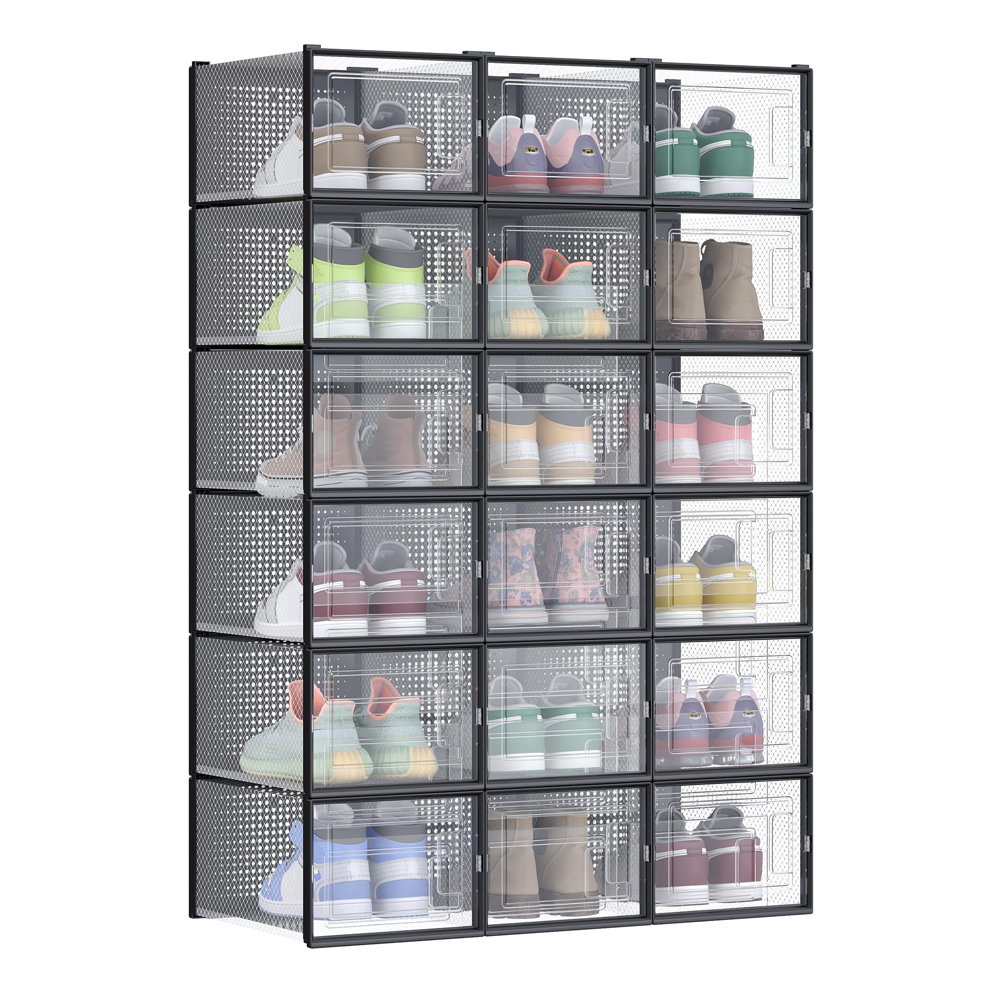 SONGMICS Shoe Boxes - Pack of 18 Stackable Storage Organisers | Fits UK Size 11 | Transparent 1