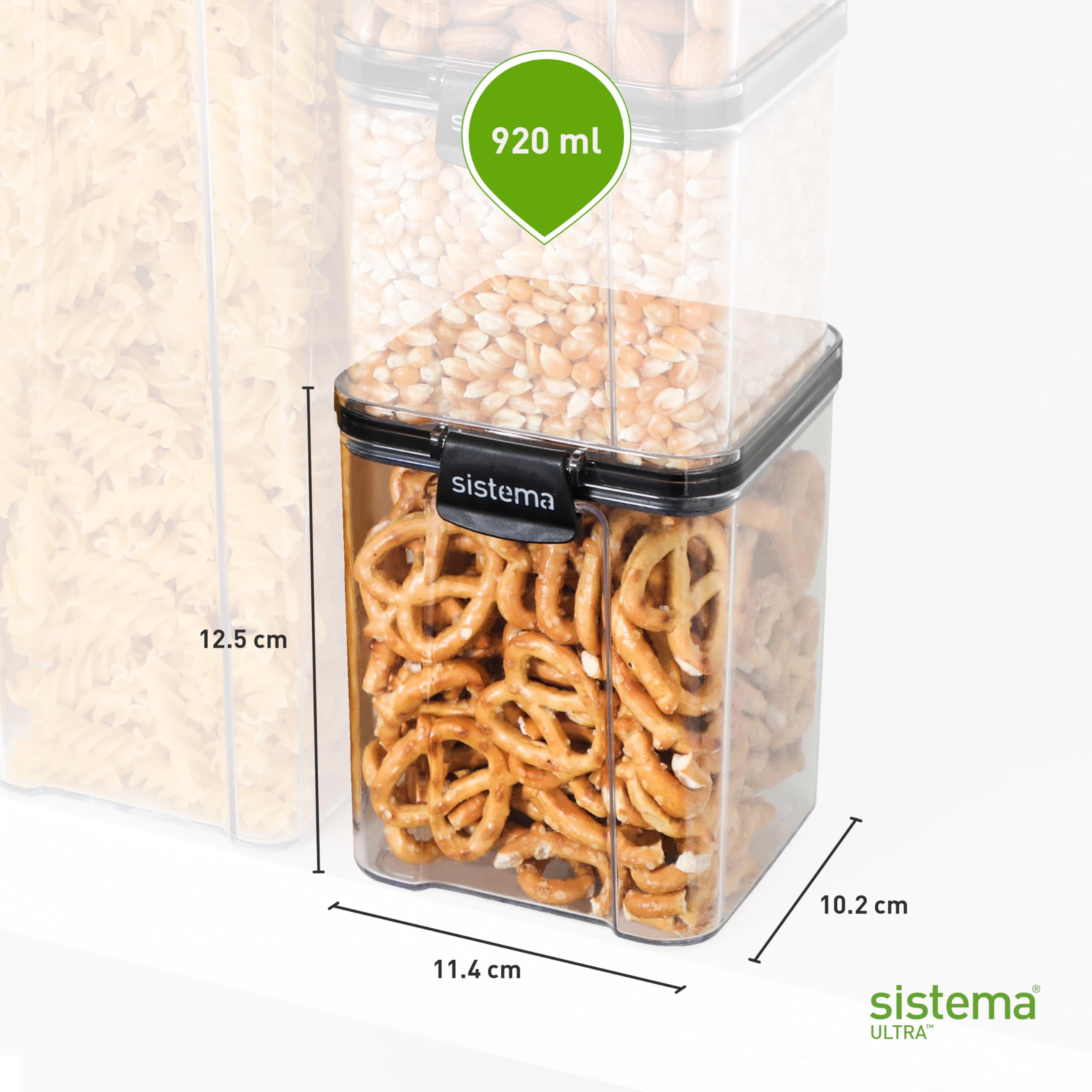 Sistema Ultra Airtight Pantry Storage Container - 920 ml Square | Stackable Locking Clips | BPA-Free 8