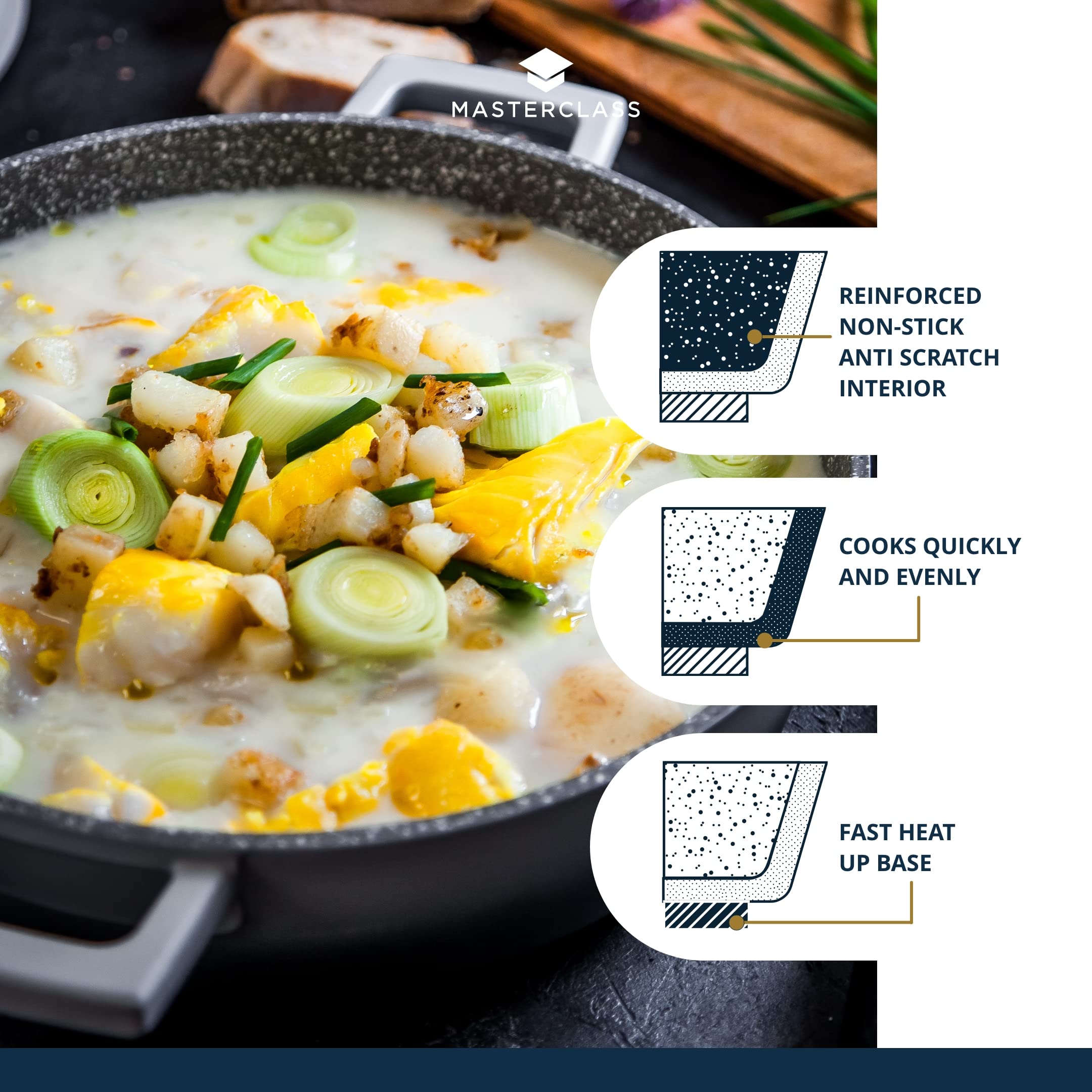 MasterClass Cast Aluminium Shallow Casserole Dish - 28cm, 4L Capacity | Hob to Oven | Grey Ombre 3