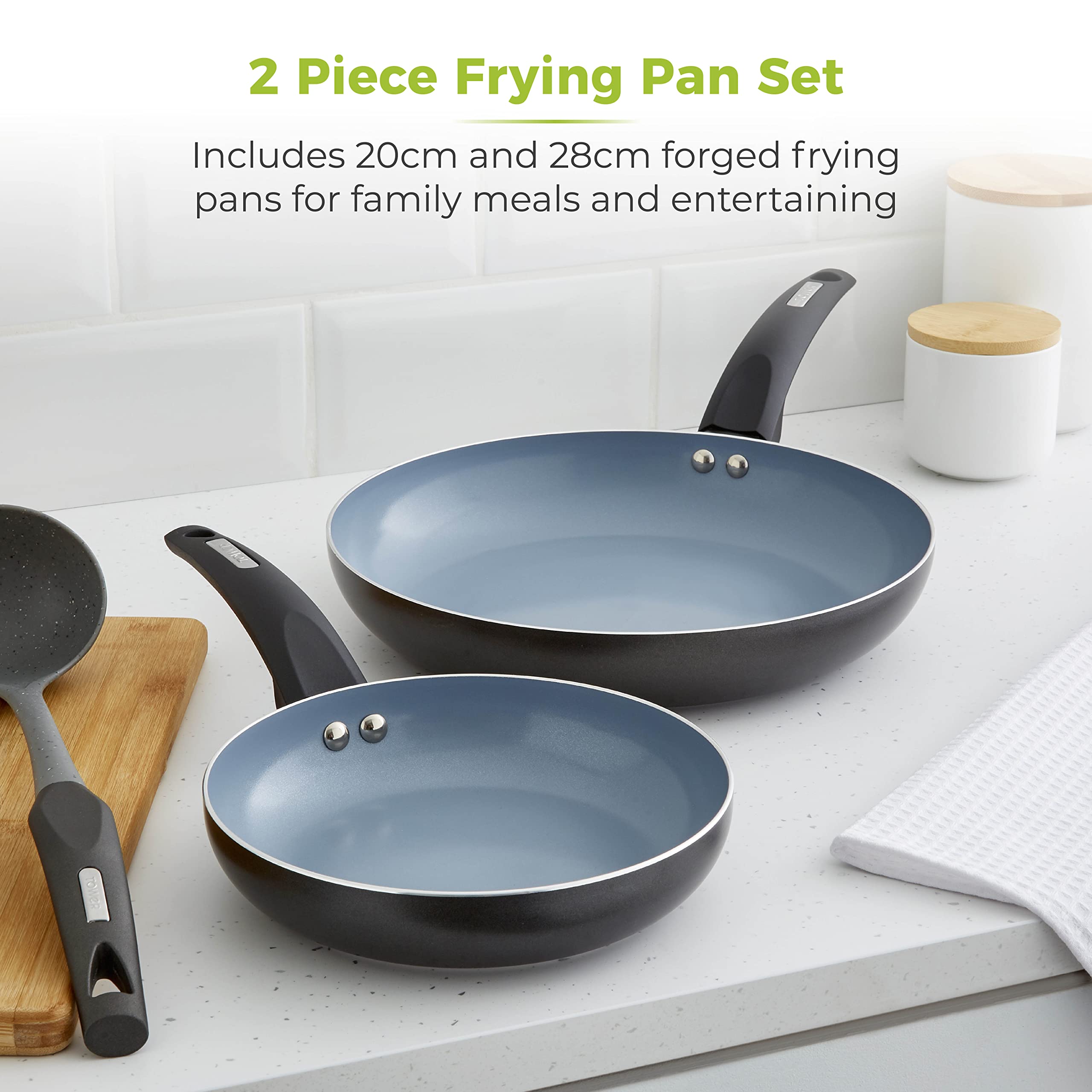 Tower T80300 Cerasure Induction Frying Pan Set - 2 Piece (20/28 cm) | Non-Stick Ceramic | Cool Handles 3