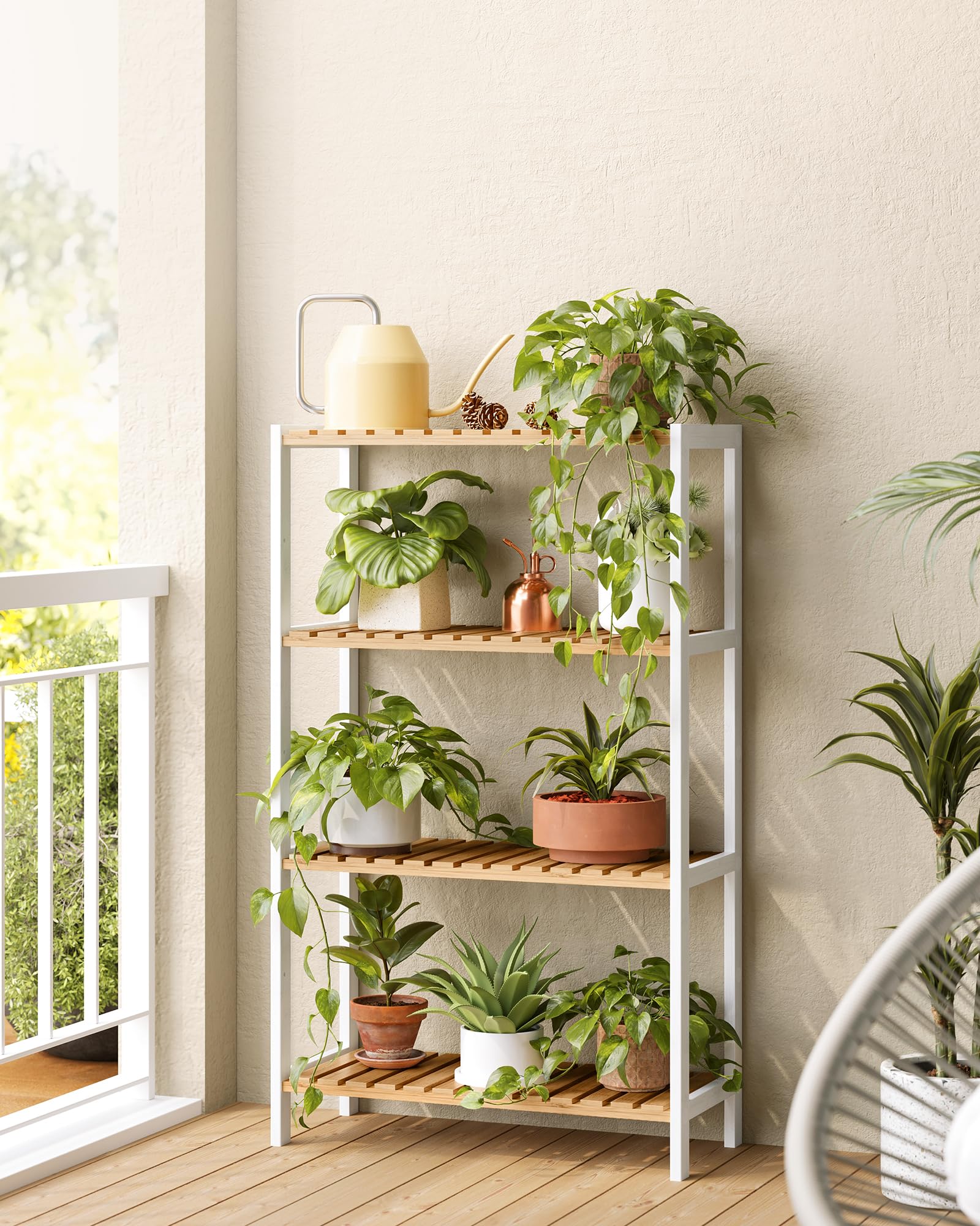 SONGMICS Bamboo Storage Shelf - 4-Tier Freestanding Unit | Natural + White | 60x26x100 cm 2