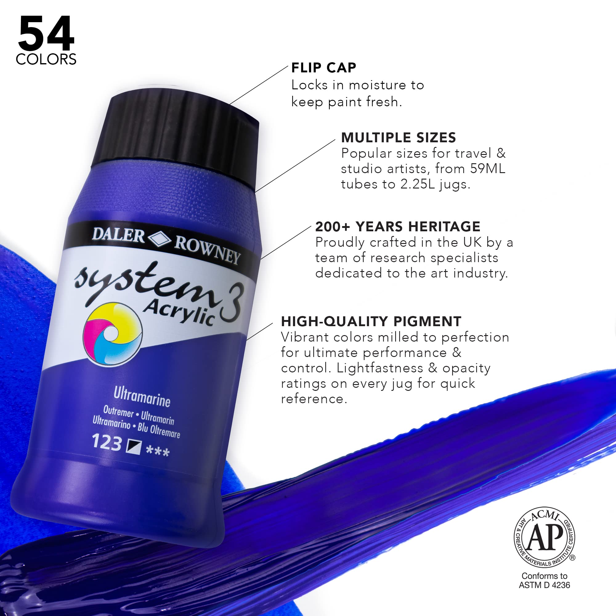 Daler Rowney System3 Acrylic Paint - Zinc Mix | 500 ml Plastic Pot | High Pigmentation 3