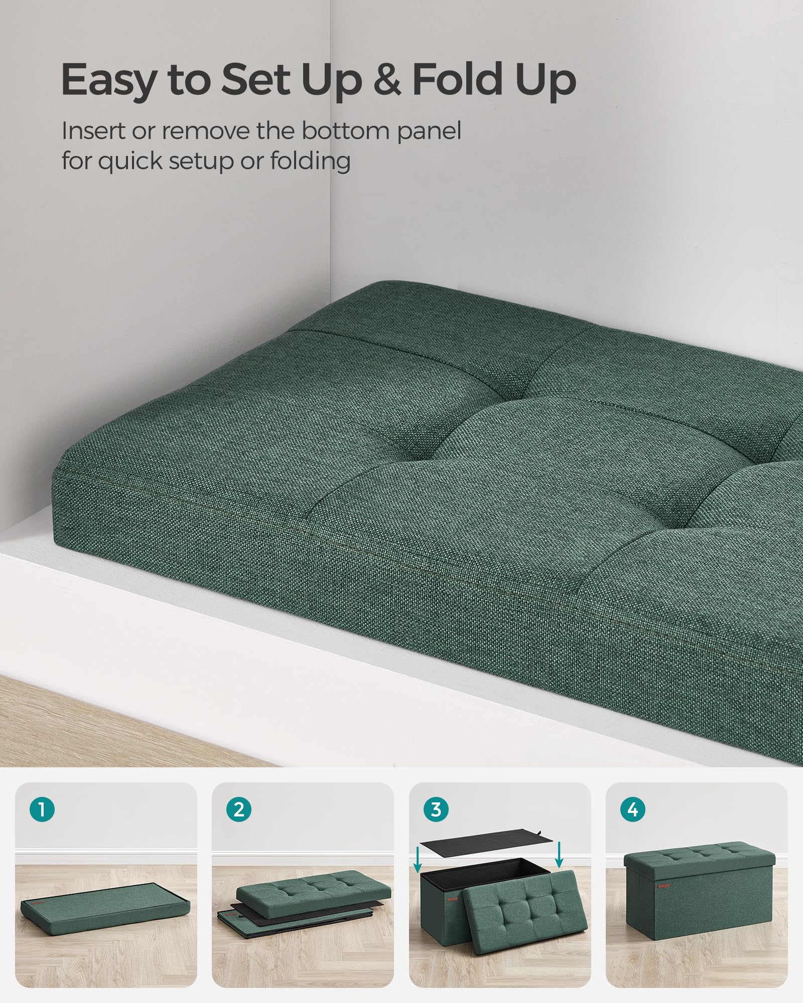 SONGMICS MAZIE Storage Ottoman Bench - 76 cm Wide | Retro Green | 300 kg Load Capacity 7