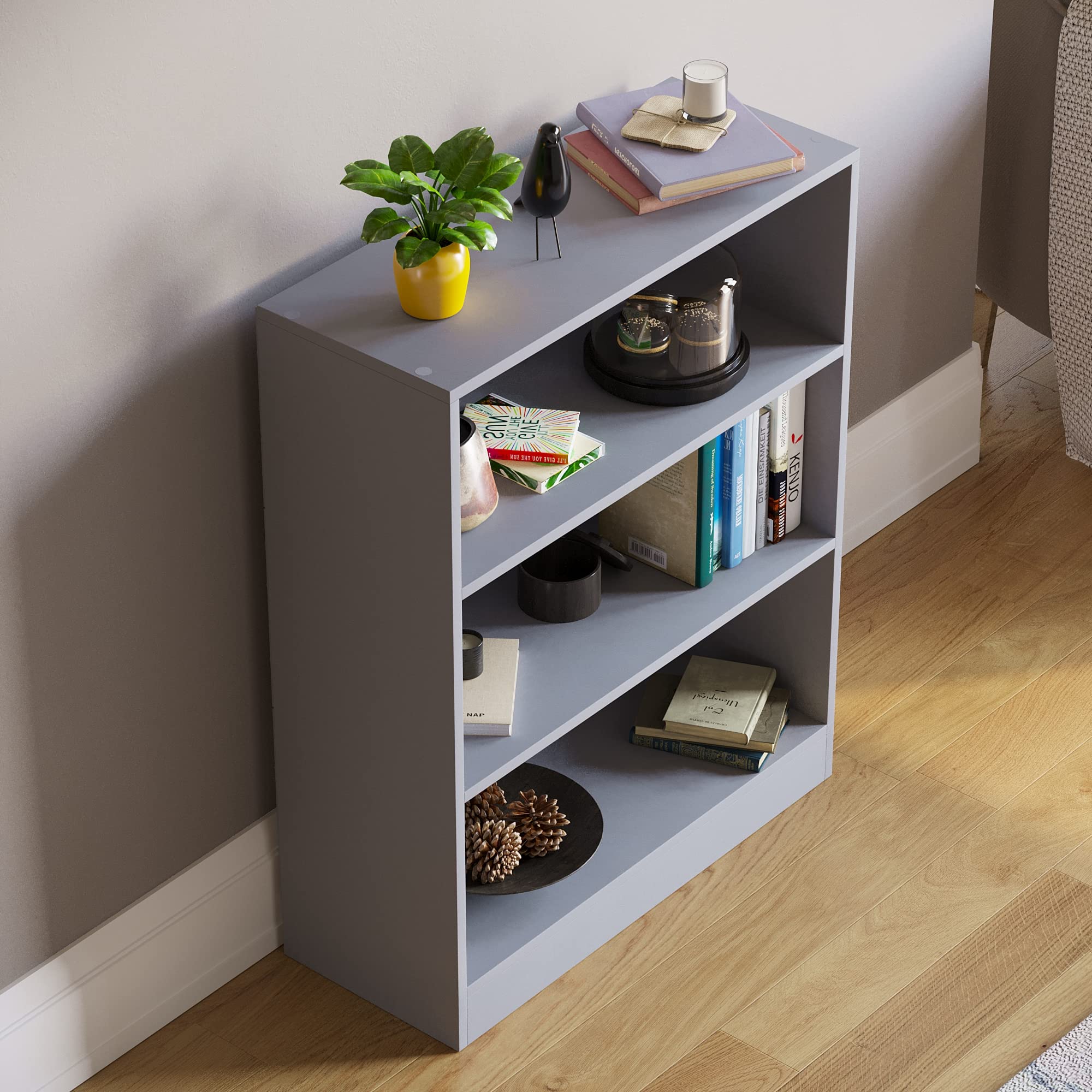 Vida Designs Cambridge 3 Tier Low Bookcase - Grey Wooden Shelving | Chipboard & MDF Construction | H 75 x W 60 cm 7