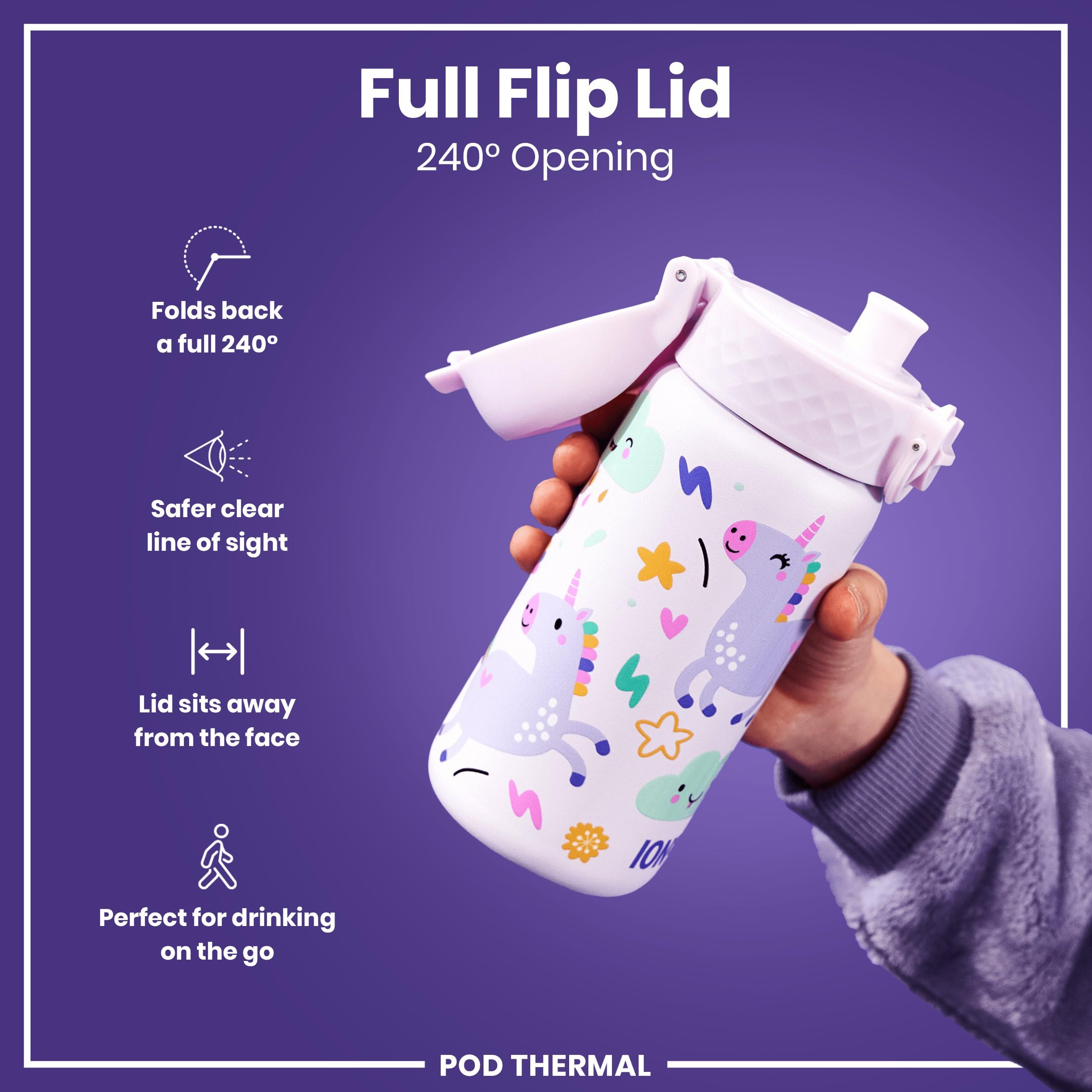 Ion8 Insulated Steel Water Bottle - 320 ml/11 oz, Leak Proof, Pink Unicorns | Dishwasher Safe 4