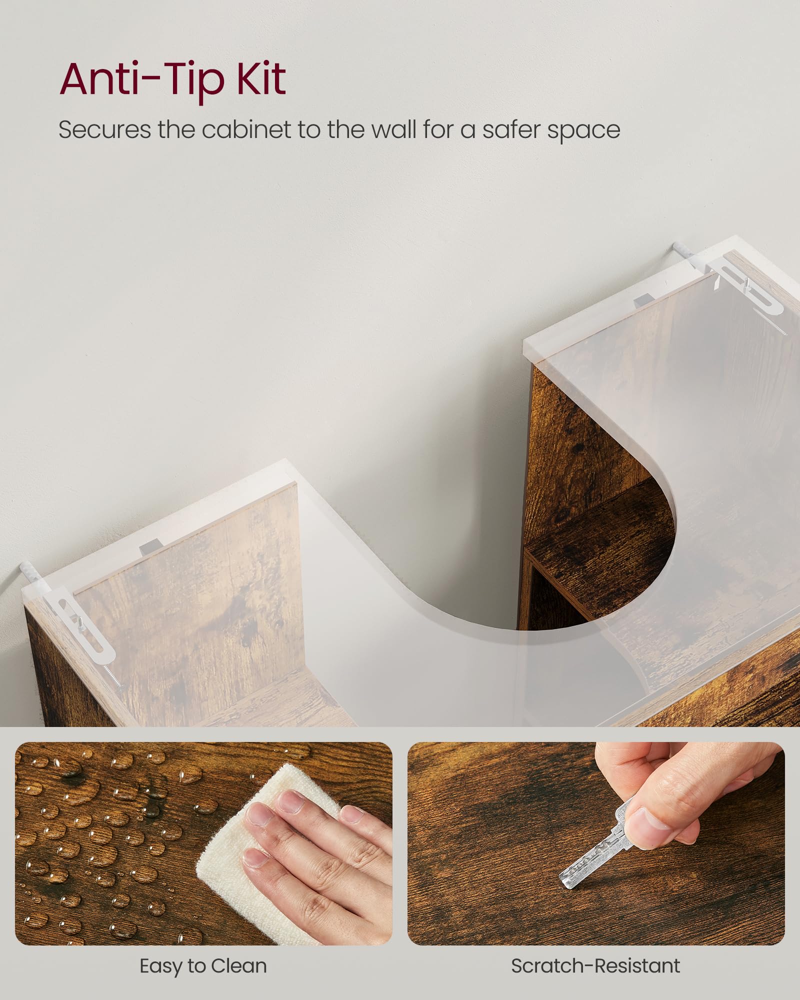 VASAGLE Under Sink Bathroom Cabinet - Rustic Brown | 30x60x64 cm | Adjustable Shelf 7