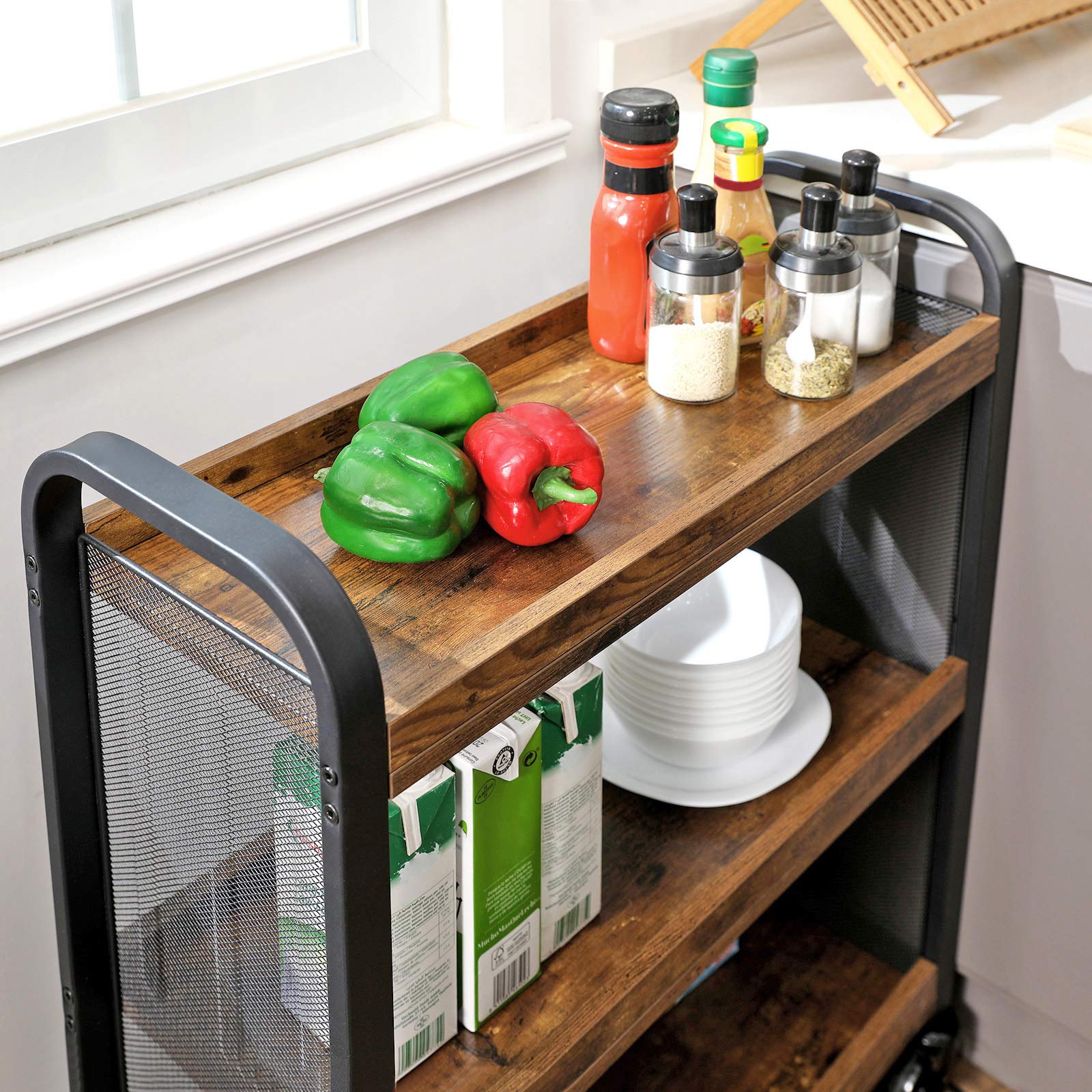 VASAGLE DAINTREE Kitchen Trolley - 3 Shelves, Rustic Brown | 66 x 26 x 85 cm 5