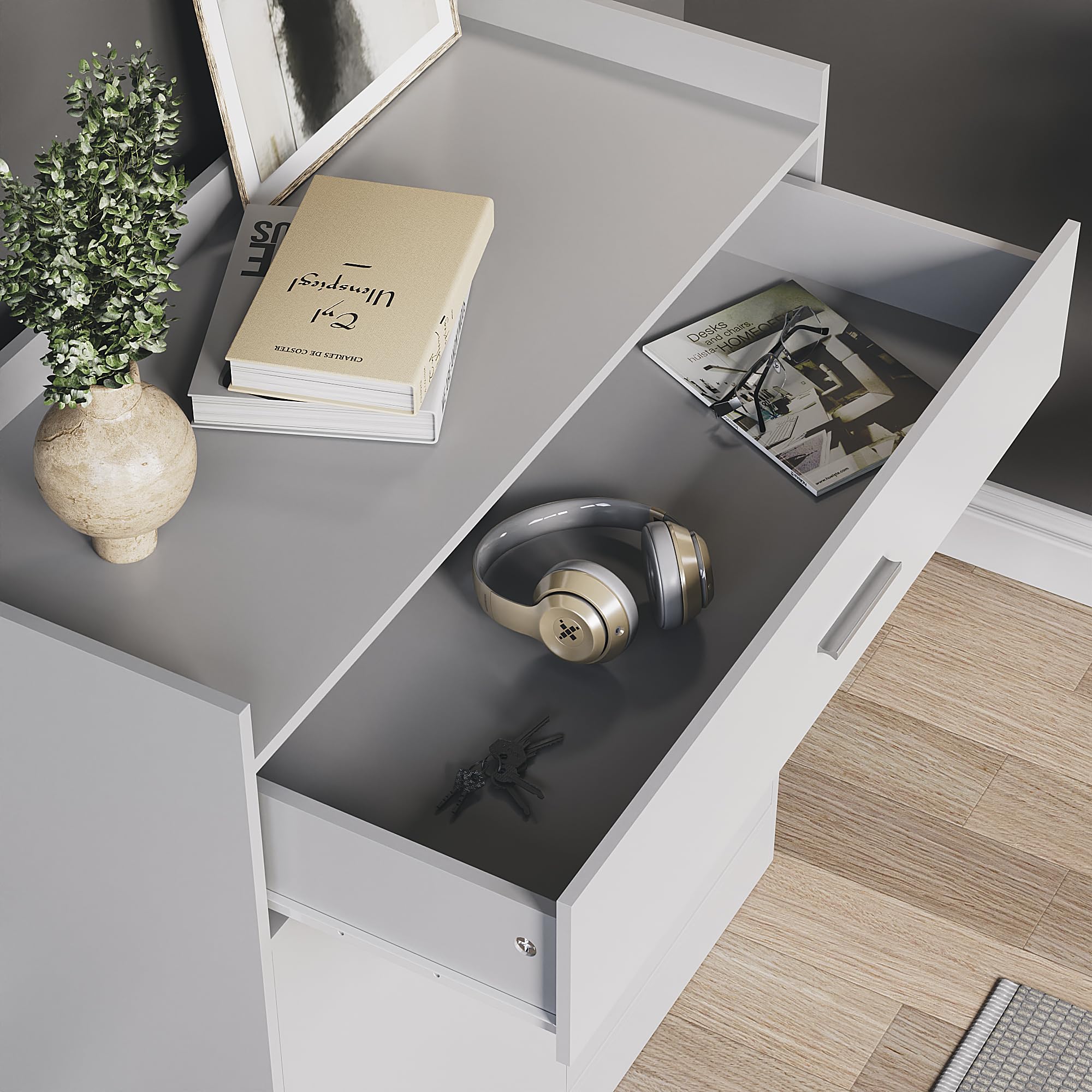 Vida Designs Dalby Shoe Cabinet - 2 Doors 1 Drawer | White | Particle Board & MDF 4