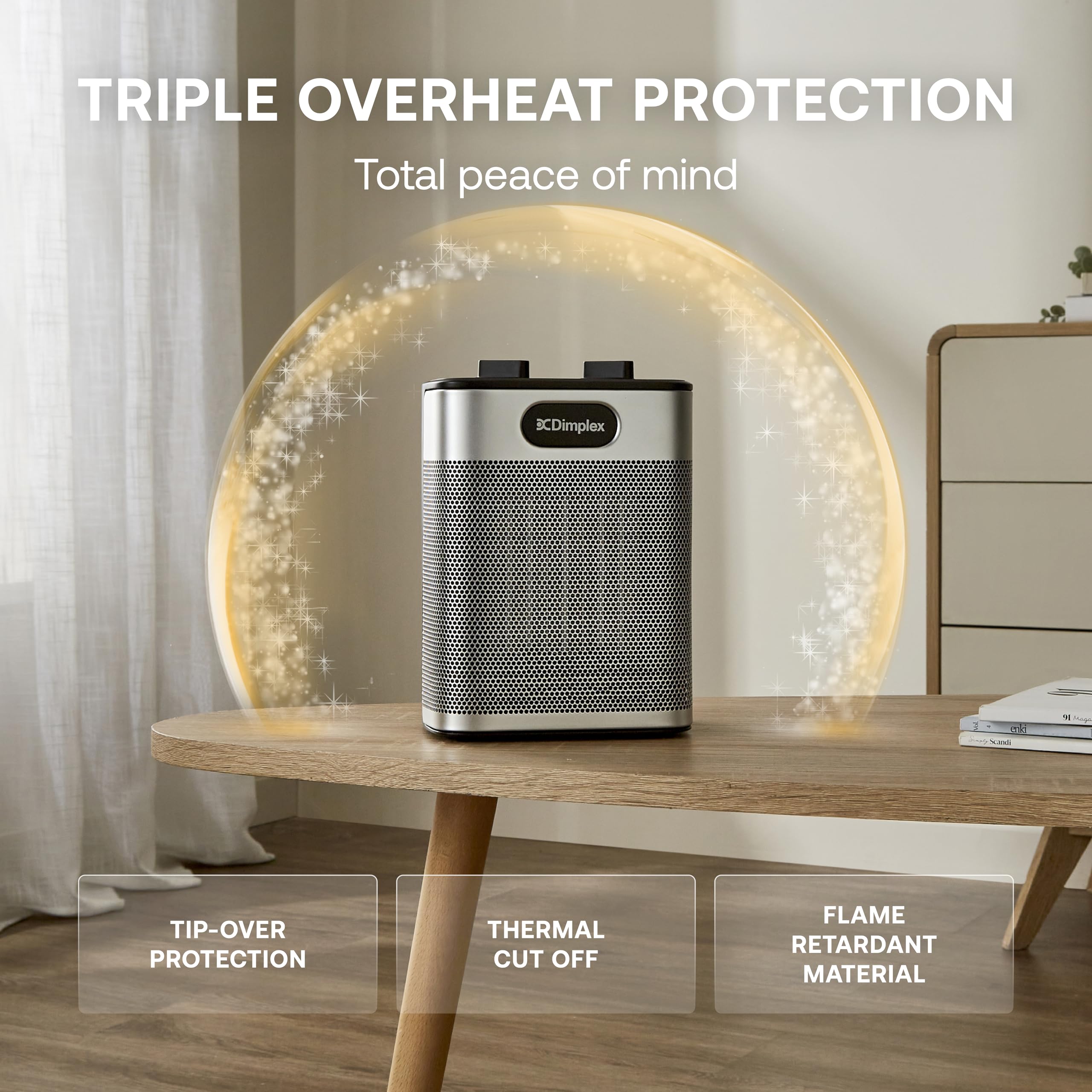 Dimplex DXUC2BS 2000W Ceramic Fan Heater - Portable, Adjustable Thermostat, 3 Heat Settings | Black/Silver 6