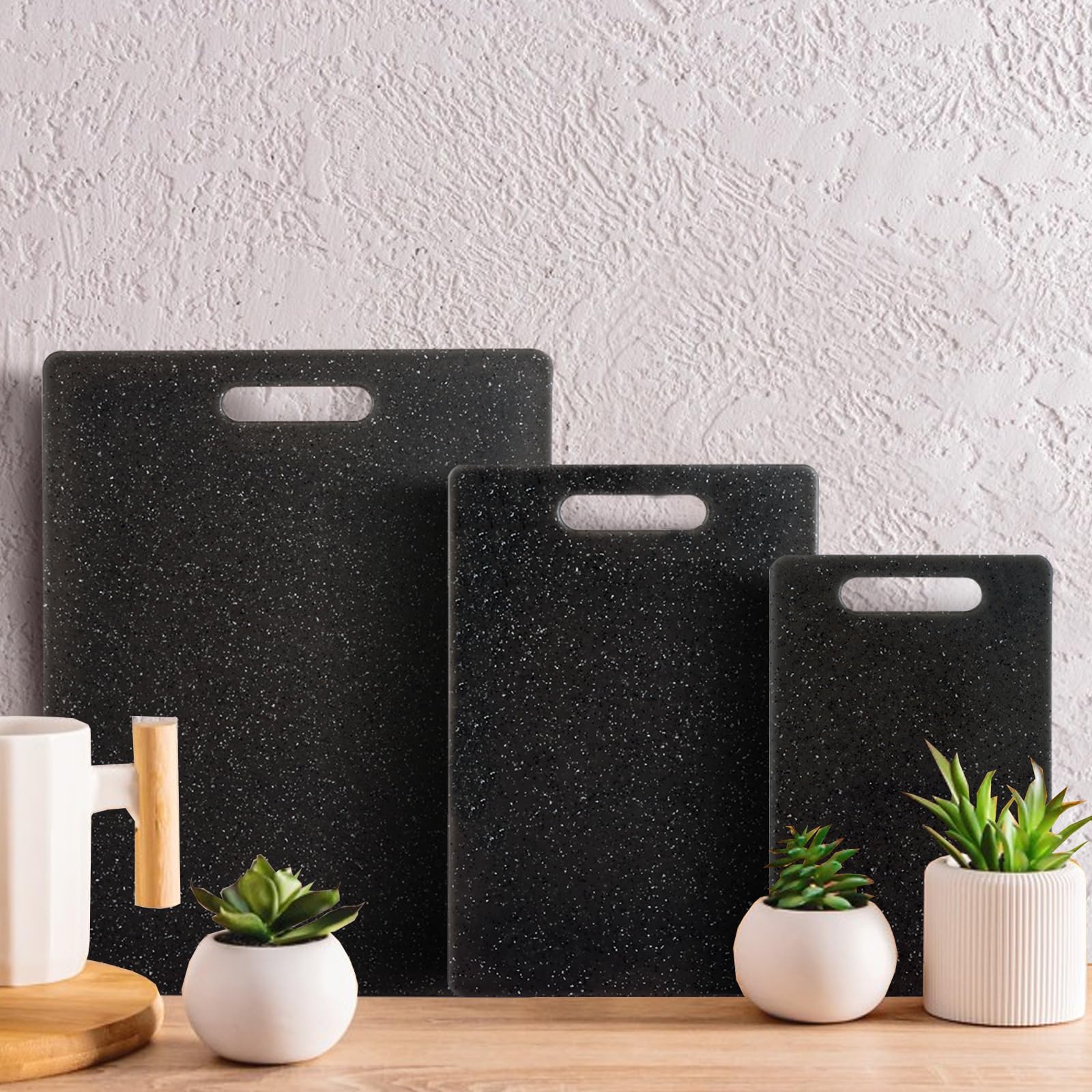ASelected 3-Piece Polypropylene Cutting Board Set - Marble Pattern | Includes Knife | Darkslategray 4