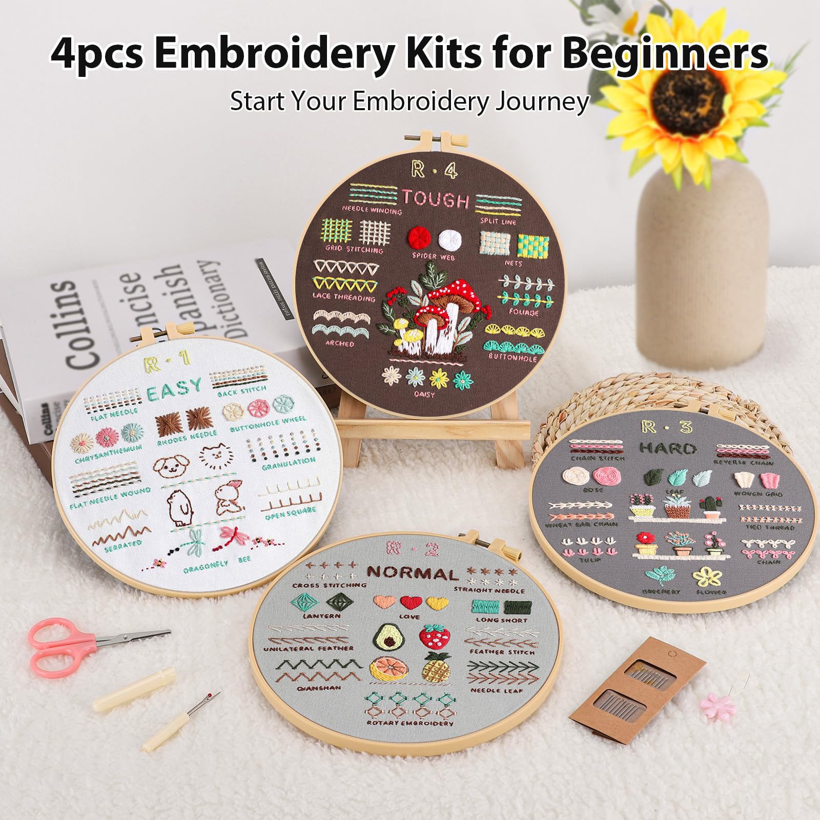 VynyQoo 4pcs Embroidery Kits for Beginners - Learn 40 Stitches | Includes Video Tutorial 7