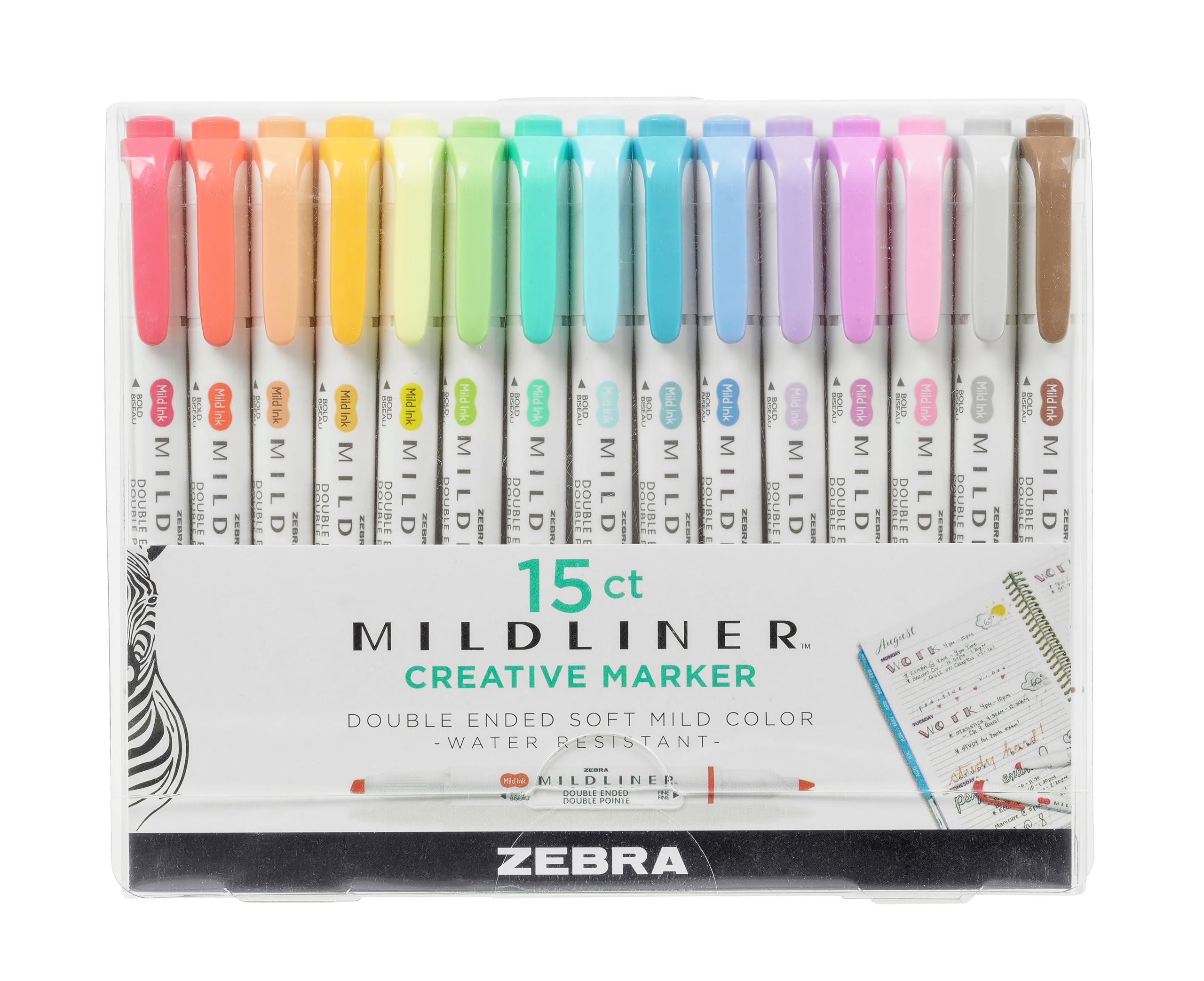 Zebra Pen Mildliner Creative Marker Double Ended Soft Mild Color | 15 Pack | Dual Tip 1
