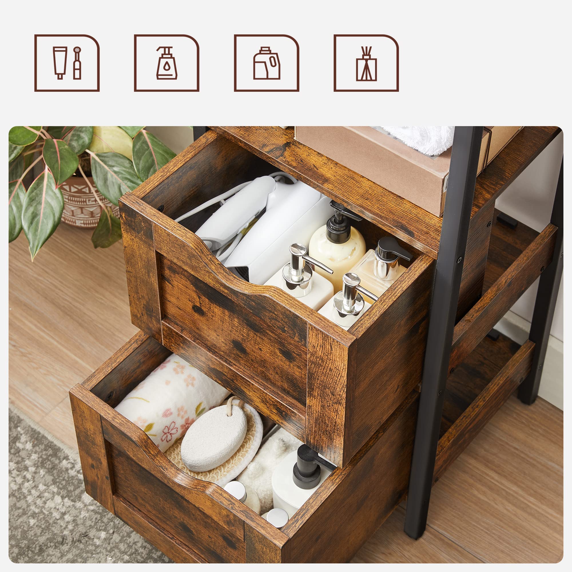 VASAGLE Bathroom Floor Cabinet - Rustic Brown & Black Storage | 37x30x80 cm | Adjustable Feet 7
