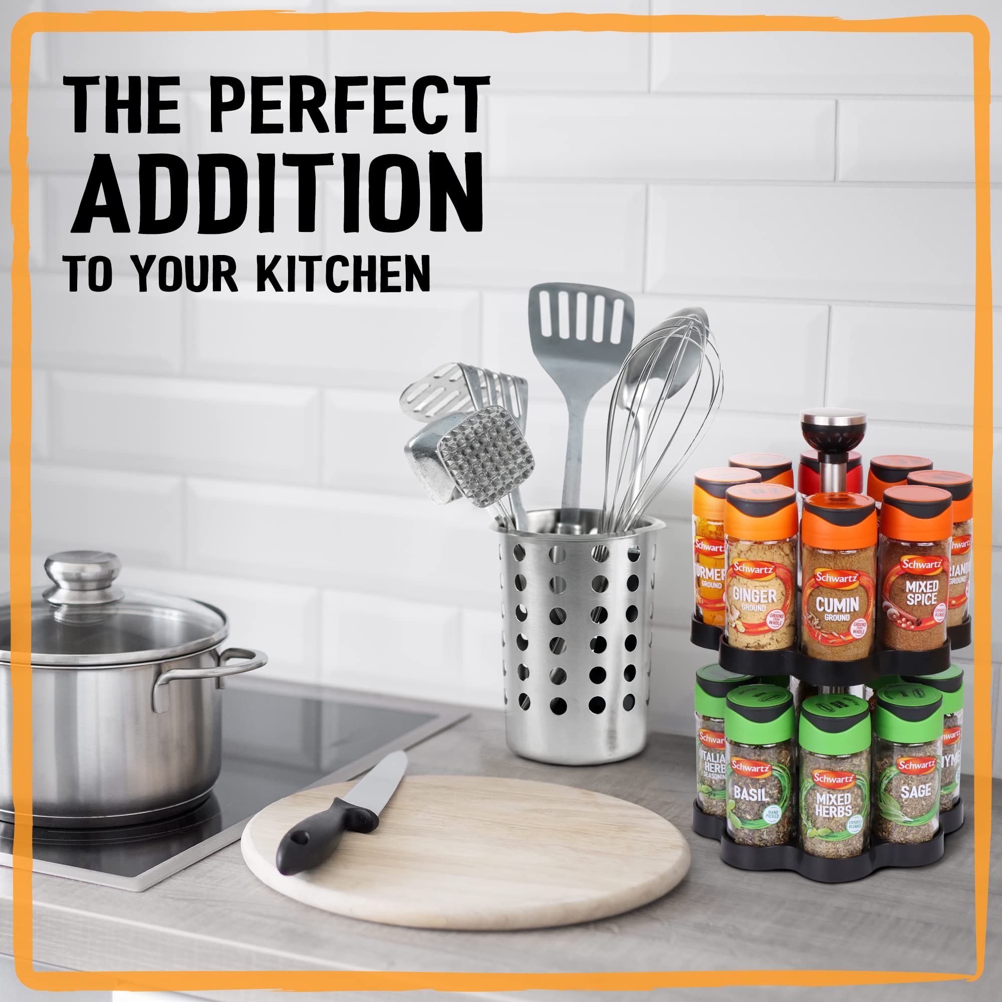 Schwartz Rotating Spice Rack with 16 Pre-filled Herb and Spice Jars | Space Saving Stainless Steel 7