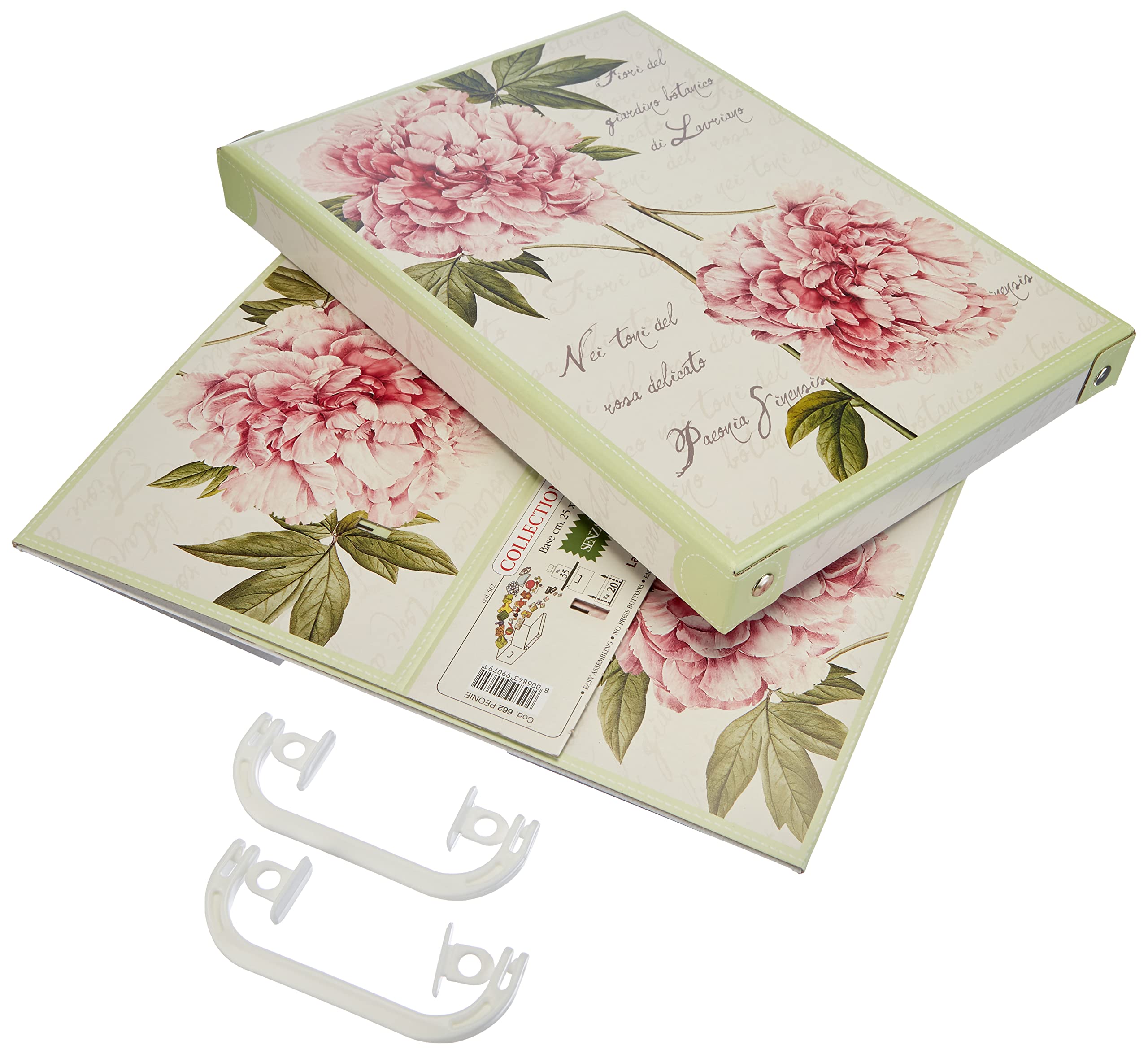 Lavatelli Kanguru Collection Midi Decorative Cardboard Storage Box with Handles | Peonies Design | 35x25x17.5 cm 2