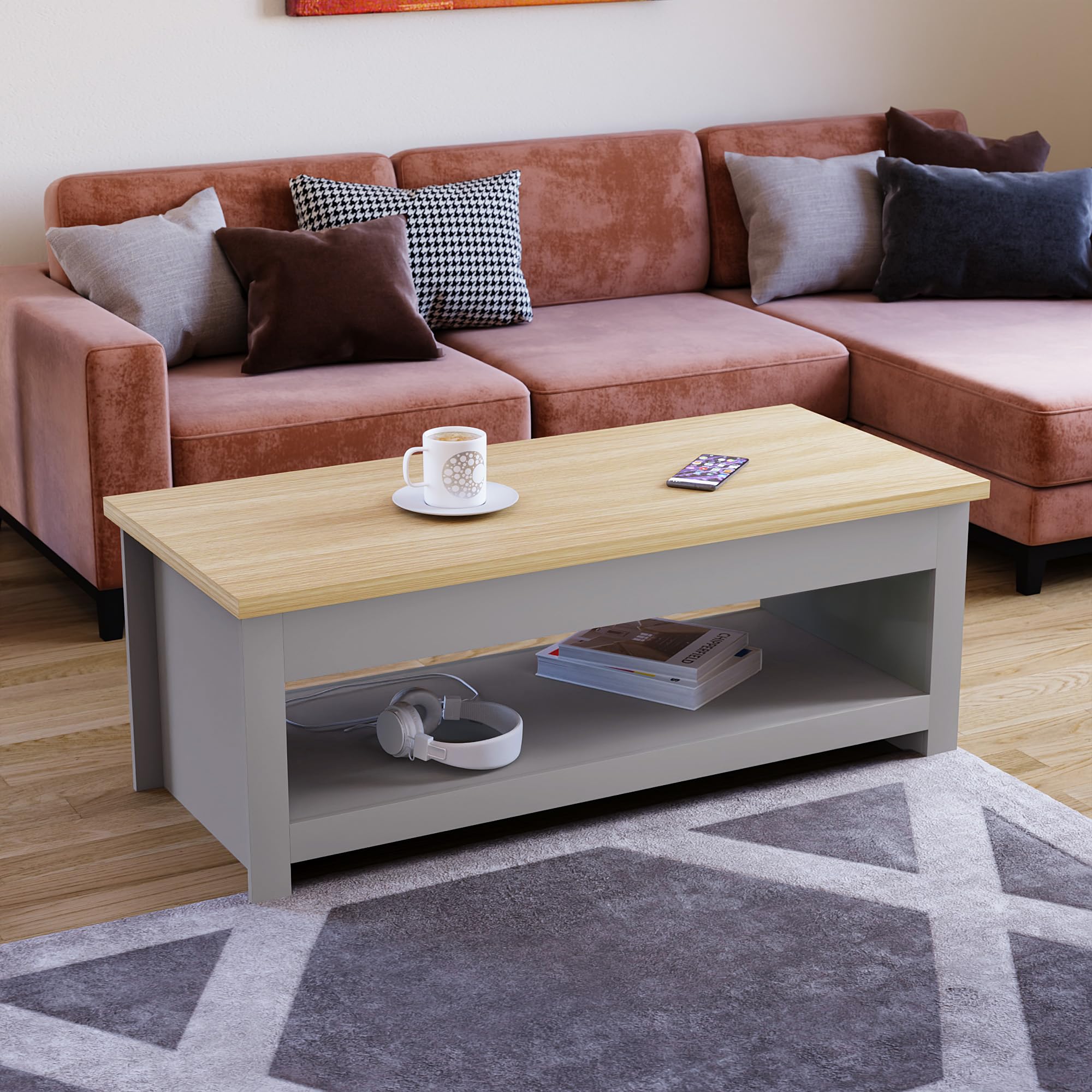 Vida Designs Arlington Coffee Table - Modern Design, 1 Shelf Storage | Grey & Oak | 105cm Wide 2