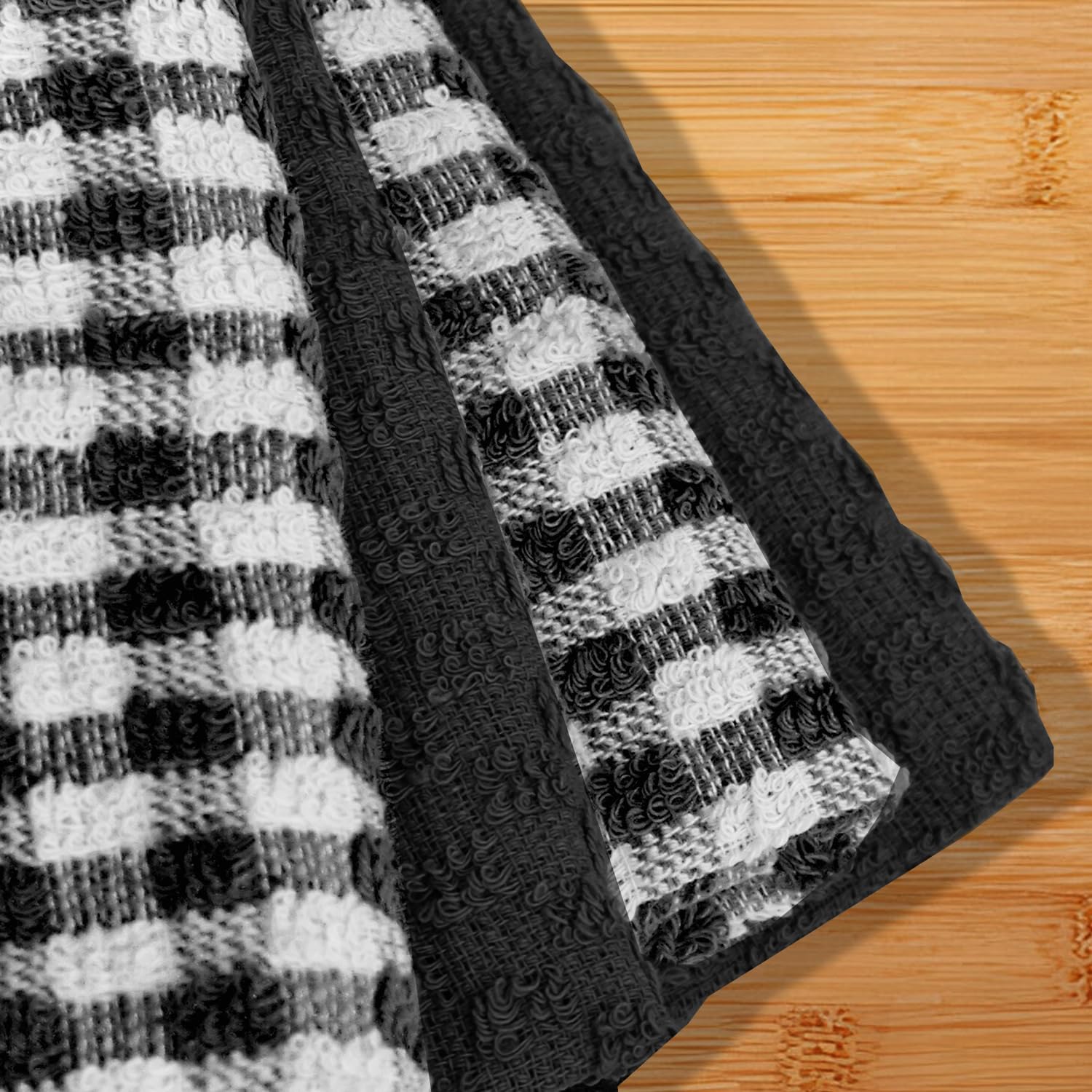 Casabella Pack of 6 Terry Cotton Kitchen Tea Towels - Black | Highly Absorbent | 45x65cm 5