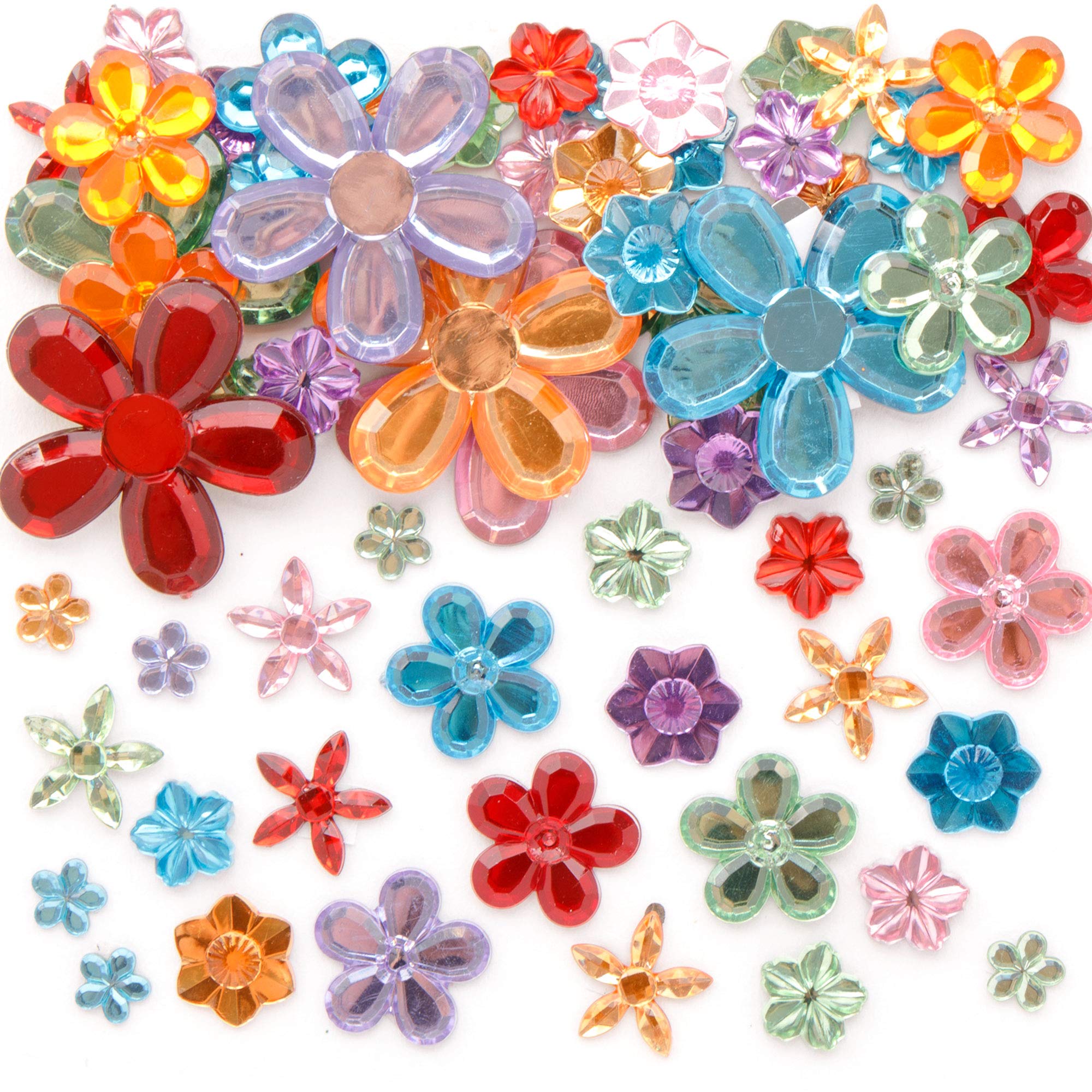 Baker Ross Self-Adhesive Acrylic Flower Jewels - Assorted Sizes 10mm-38mm | 180 Pieces