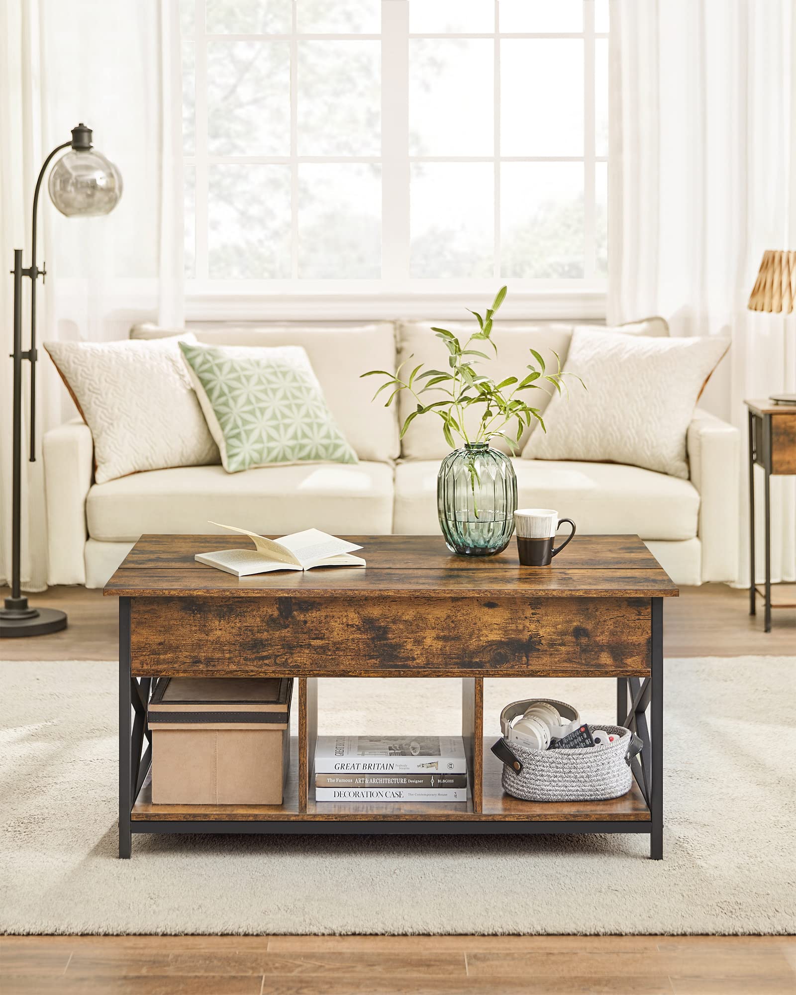 VASAGLE Lift-Top Coffee Table with Hidden Storage | Industrial Style | 60x100x52 cm 4