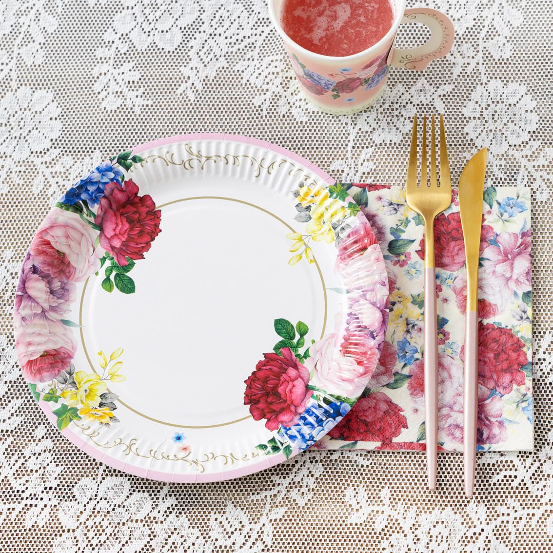 Talking Tables Pack of 24 Vintage Floral Paper Plates - 23cm Disposable Dishes for Parties 4