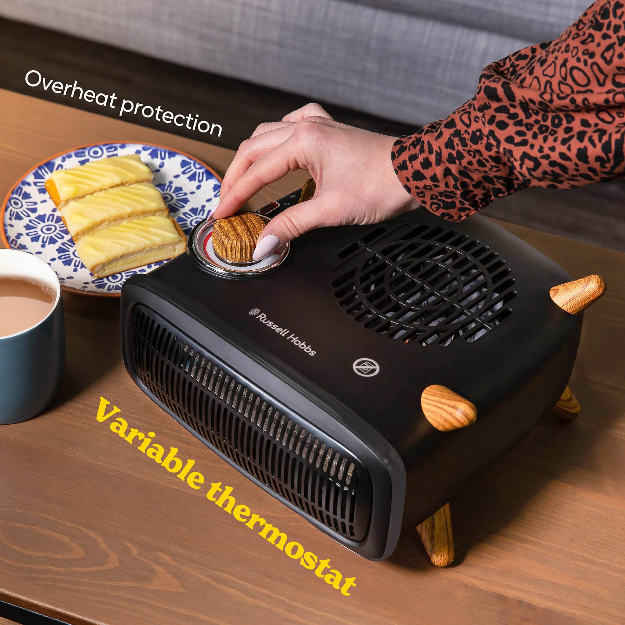 Russell Hobbs 1.8kW Retro Electric Fan Heater - Black Scandi Wood Effect | 20m² Coverage 7