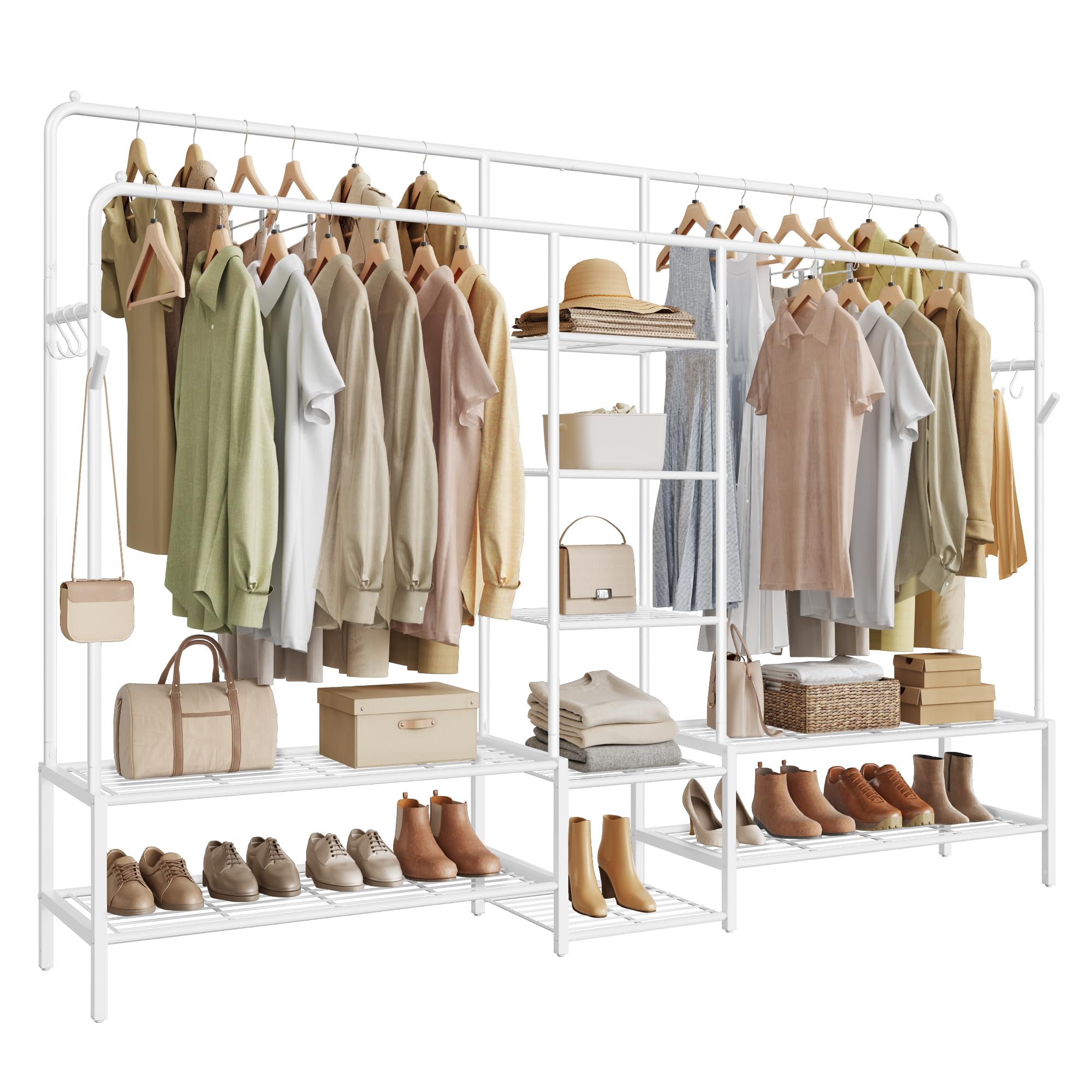SONGMICS Open Wardrobe Clothes Rack - 4 Rails, 9 Shelves, 2 Hooks | White Alloy Steel 1