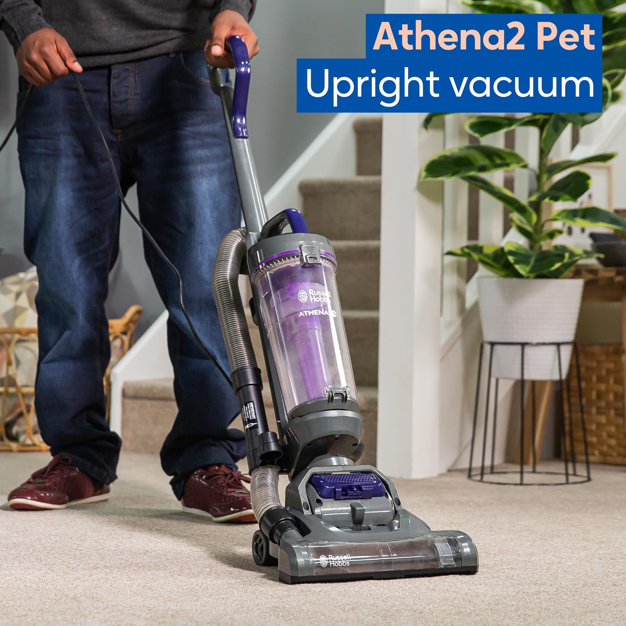 Russell Hobbs Athena2 Pet Upright Vacuum Cleaner - 400W Motor | 2L Capacity | Pet Turbo Tool 3