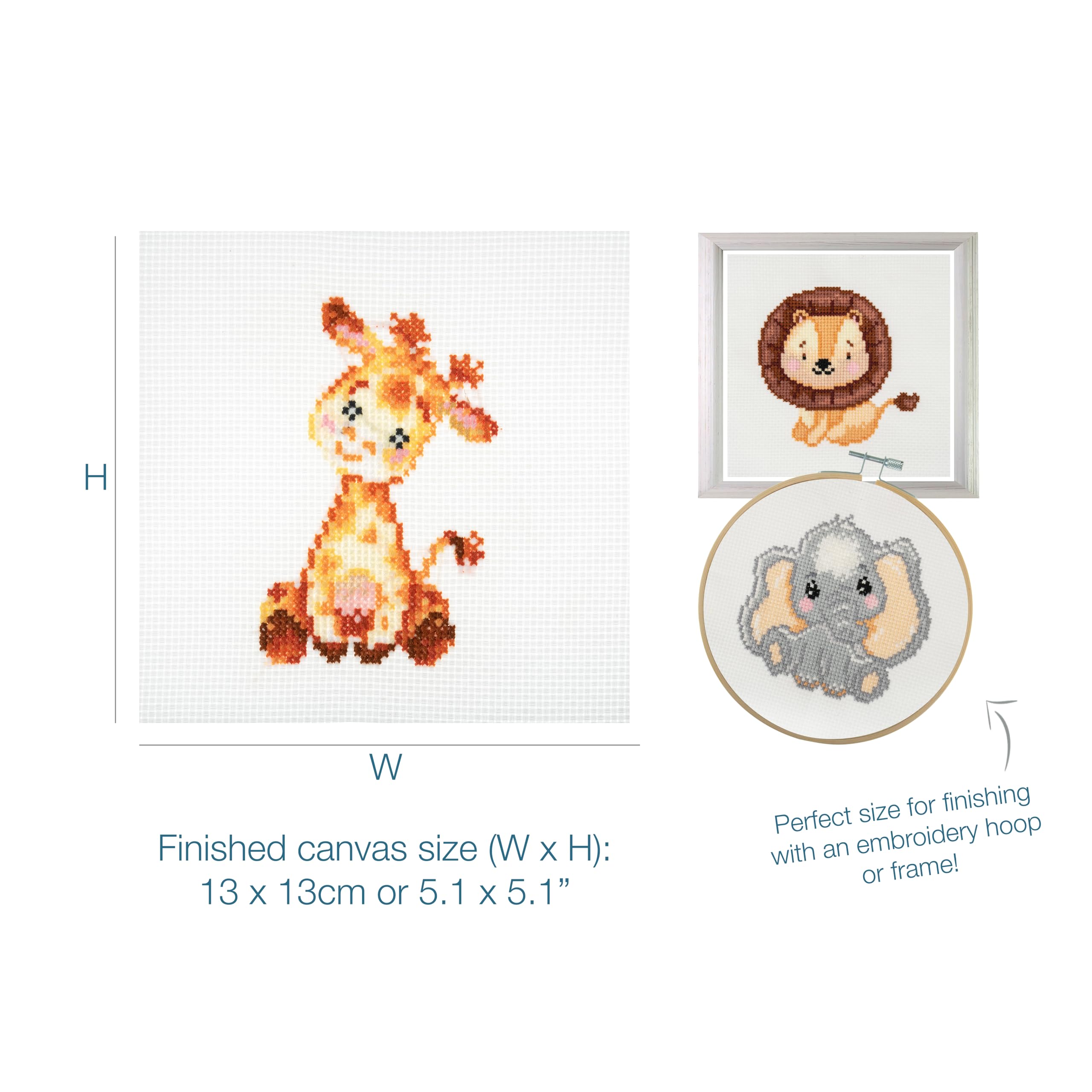 Trimits 3PK Cross Stitch Kits for Adults Beginners - Pre Printed Zoo Animals | 13x13cm 4