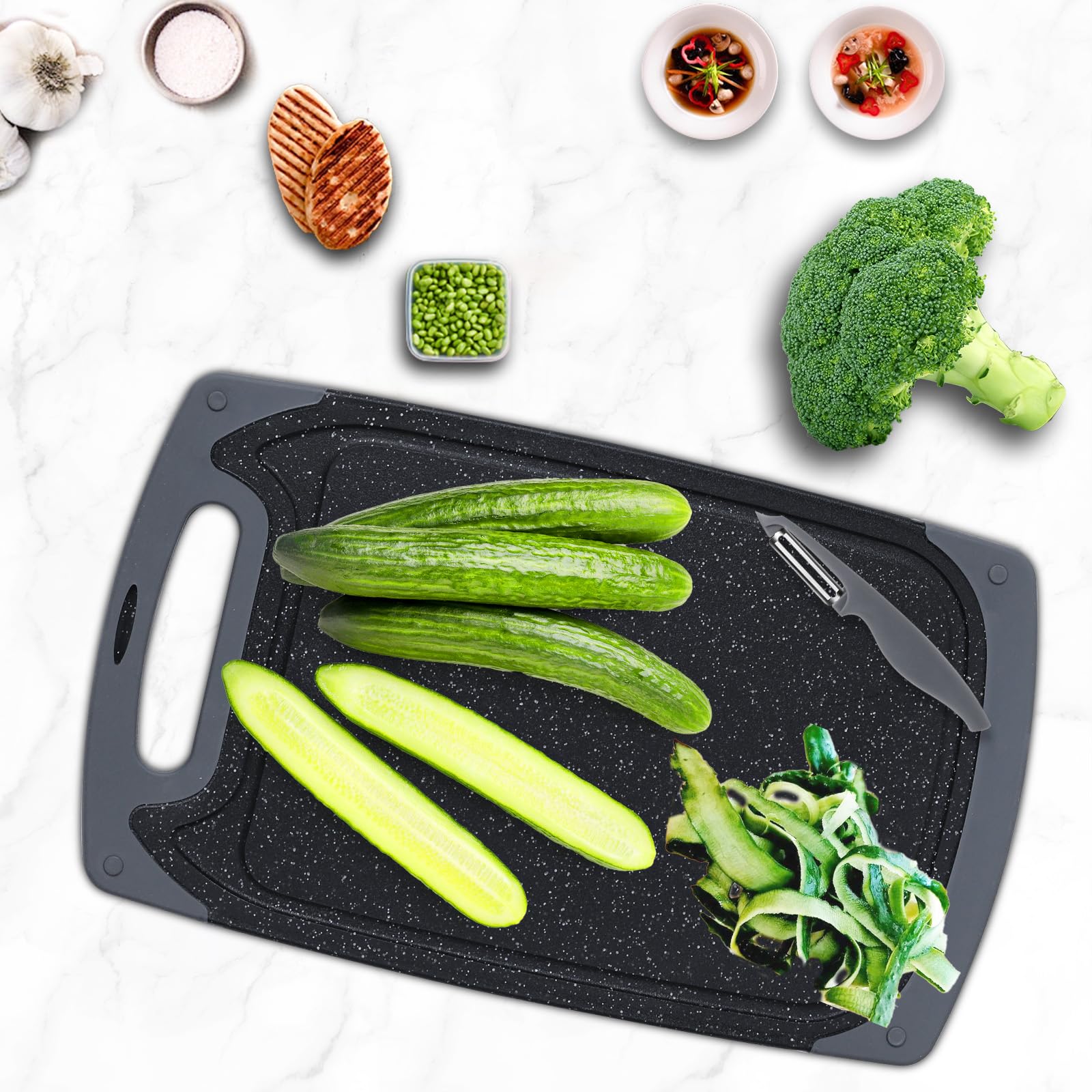 Rottogoon 3-Piece Plastic Chopping Board Set - Non-Slip Feet & Juice Groove | Black 2