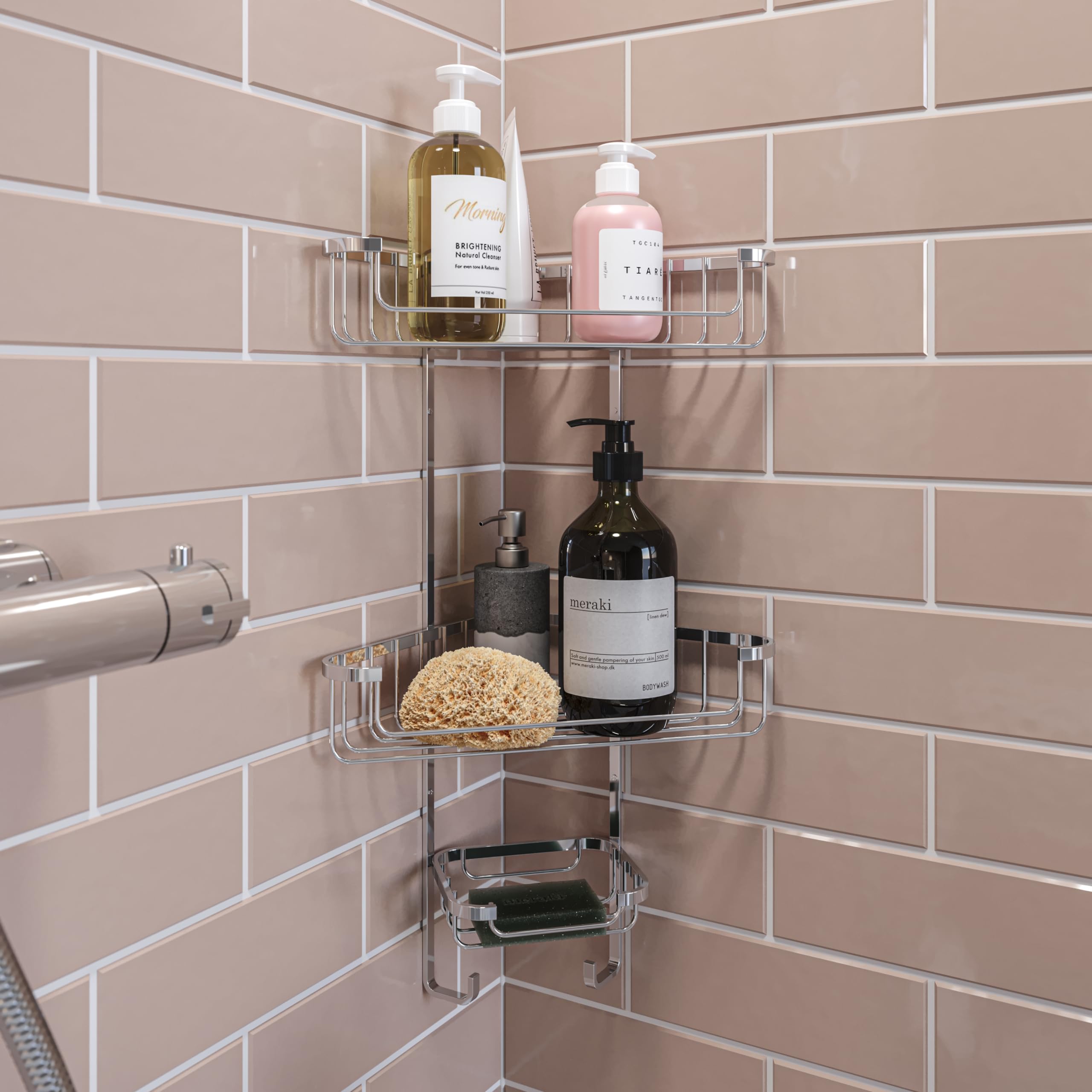 Croydex Three Tier Corner Shower Caddy - Durable Steel Bathroom Shelves | 5kg Capacity 2