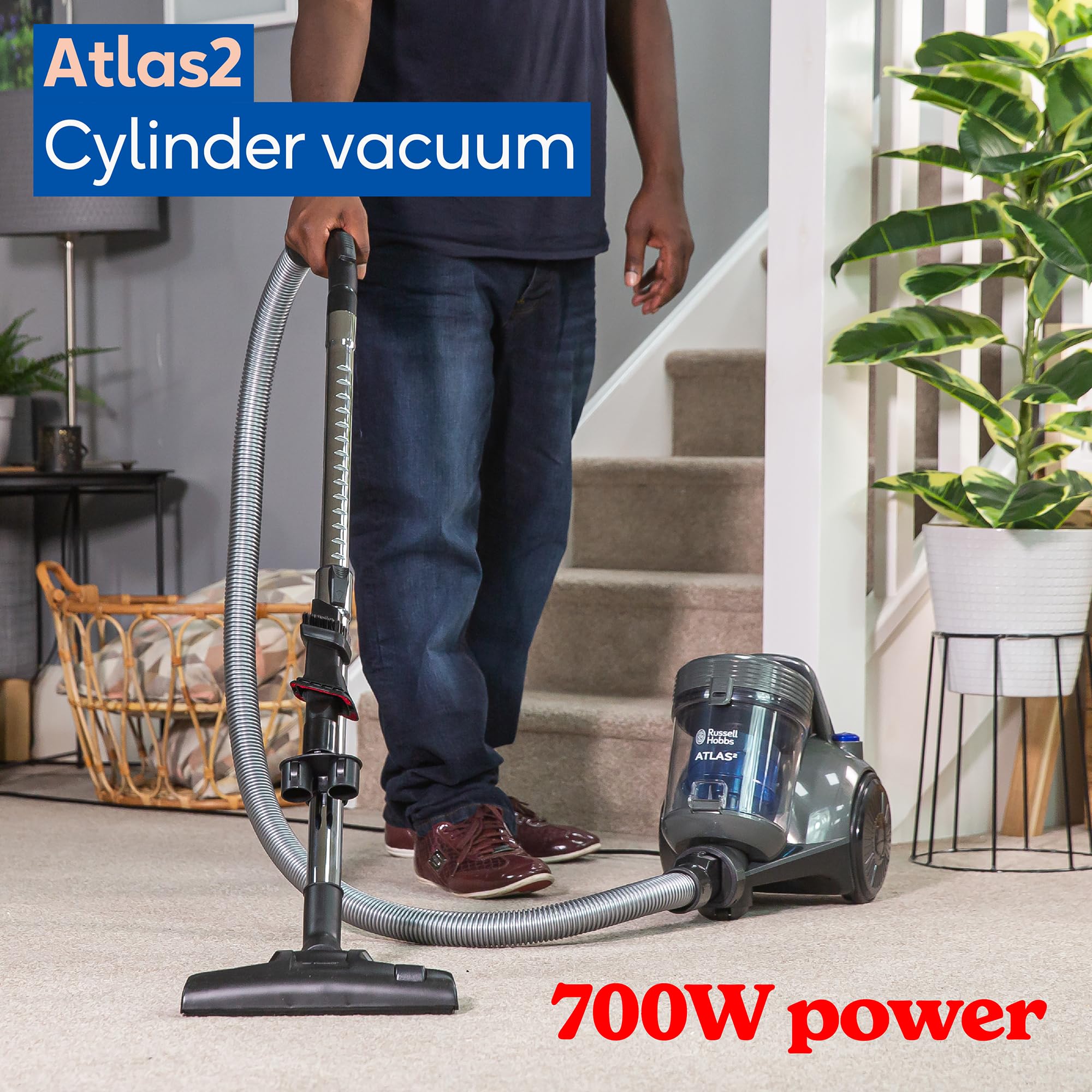 Russell Hobbs Atlas2 Cylinder Vacuum Cleaner - 700W Motor | 2.5L Capacity | 3.8kg Lightweight 3