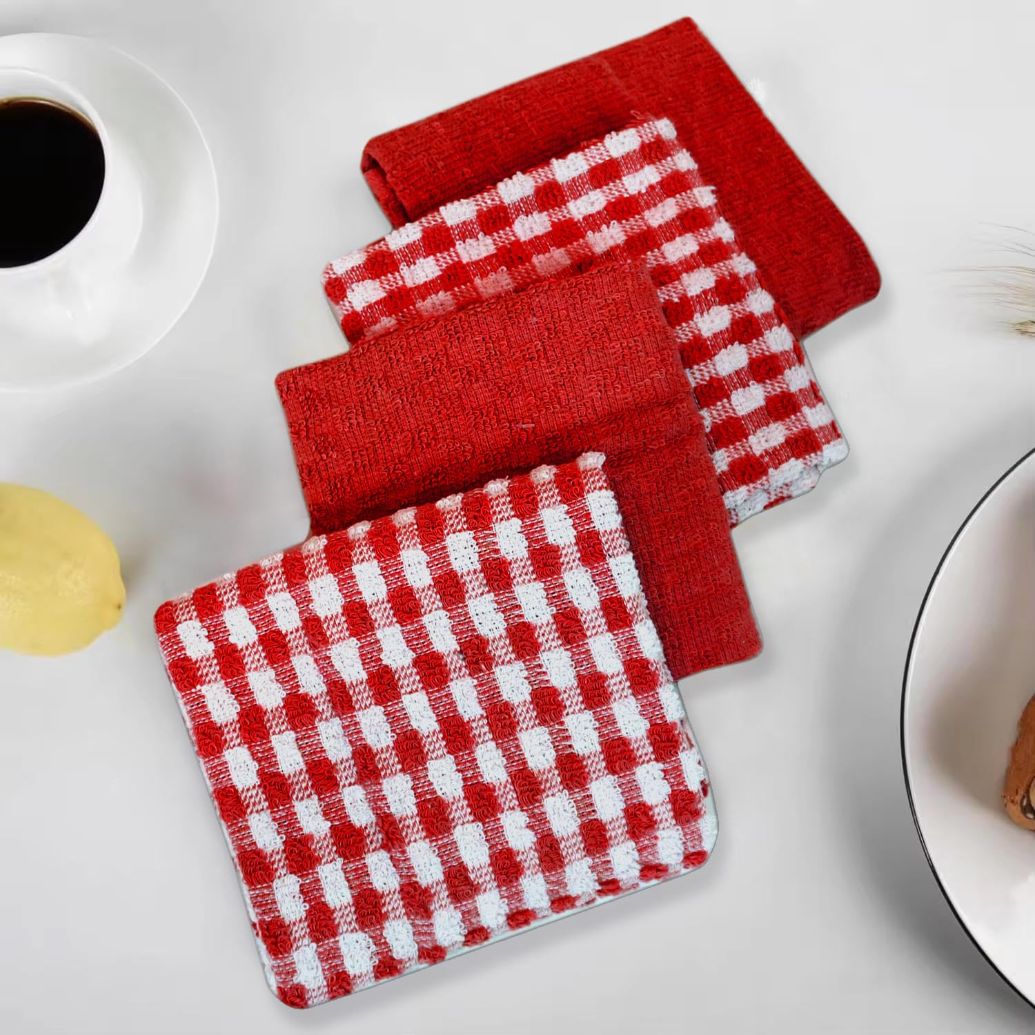 Casabella Pack of 6 Terry Cotton Kitchen Tea Towels - Highly Absorbent Dish & Bar Towels | Red 7