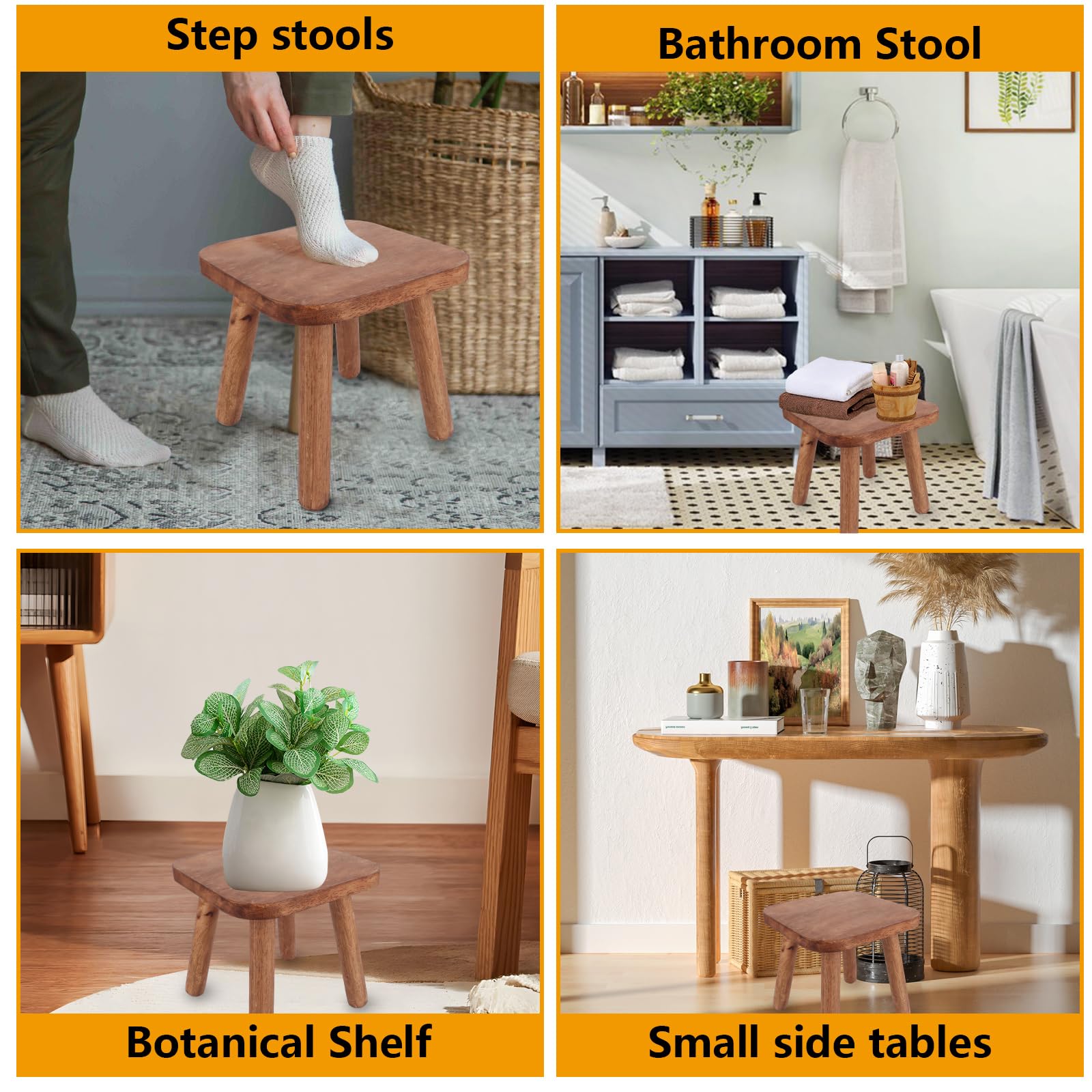 ASelected Solid Wood Stool - 24cm Square, Minimalist Style, 85kg Capacity 7