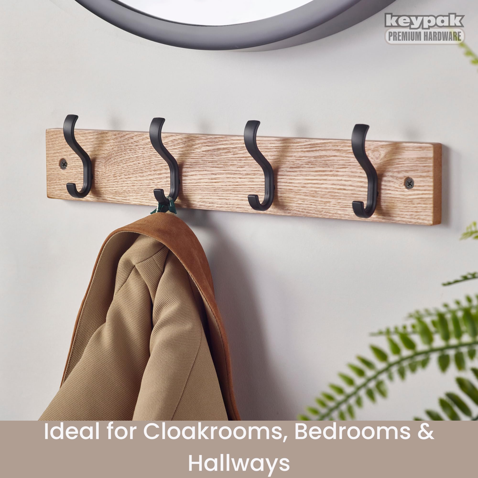 keypak Modern Wall-Mounted Coat Rack - 4 Double Hooks | Alloy Steel | Matte Black/Ash Effect 5