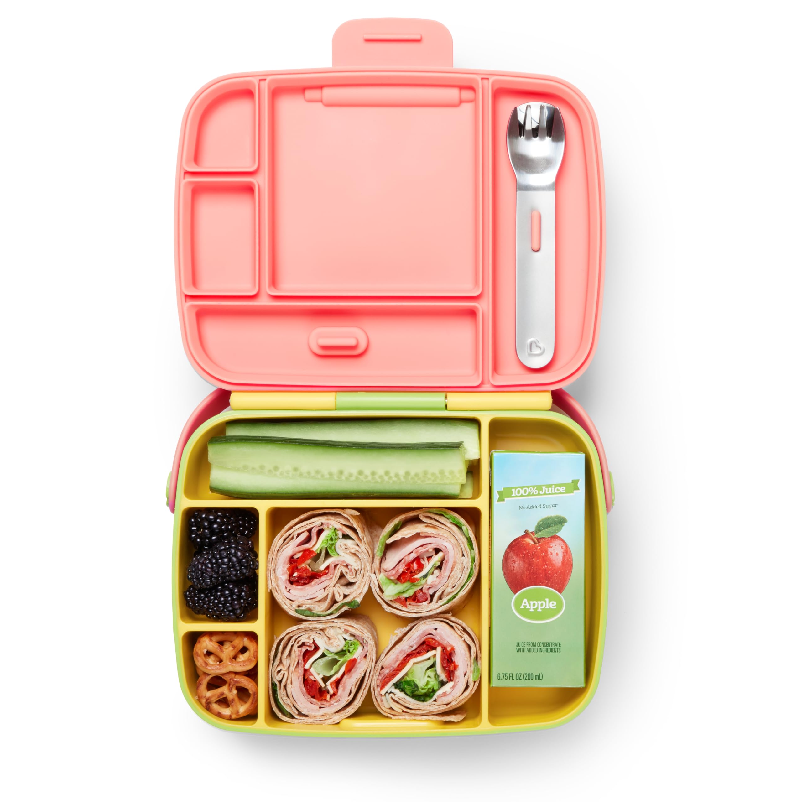 Munchkin Bento Lunch Box for Babies & Toddlers - 5 Compartment Food Container | Yellow | Includes Utensils 1