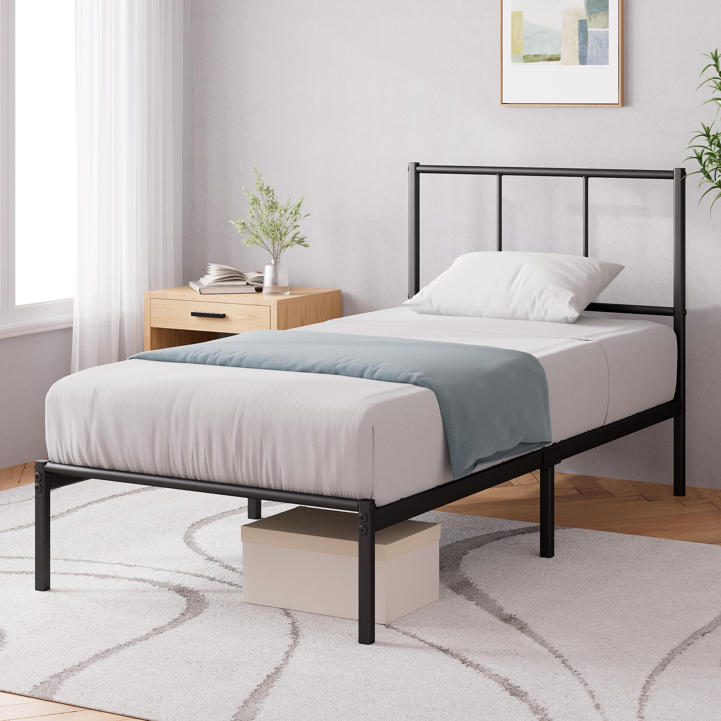 Zinus Justin Single Bed Frame with Headboard | 90 x 190 cm | 14'' Underbed Storage 3