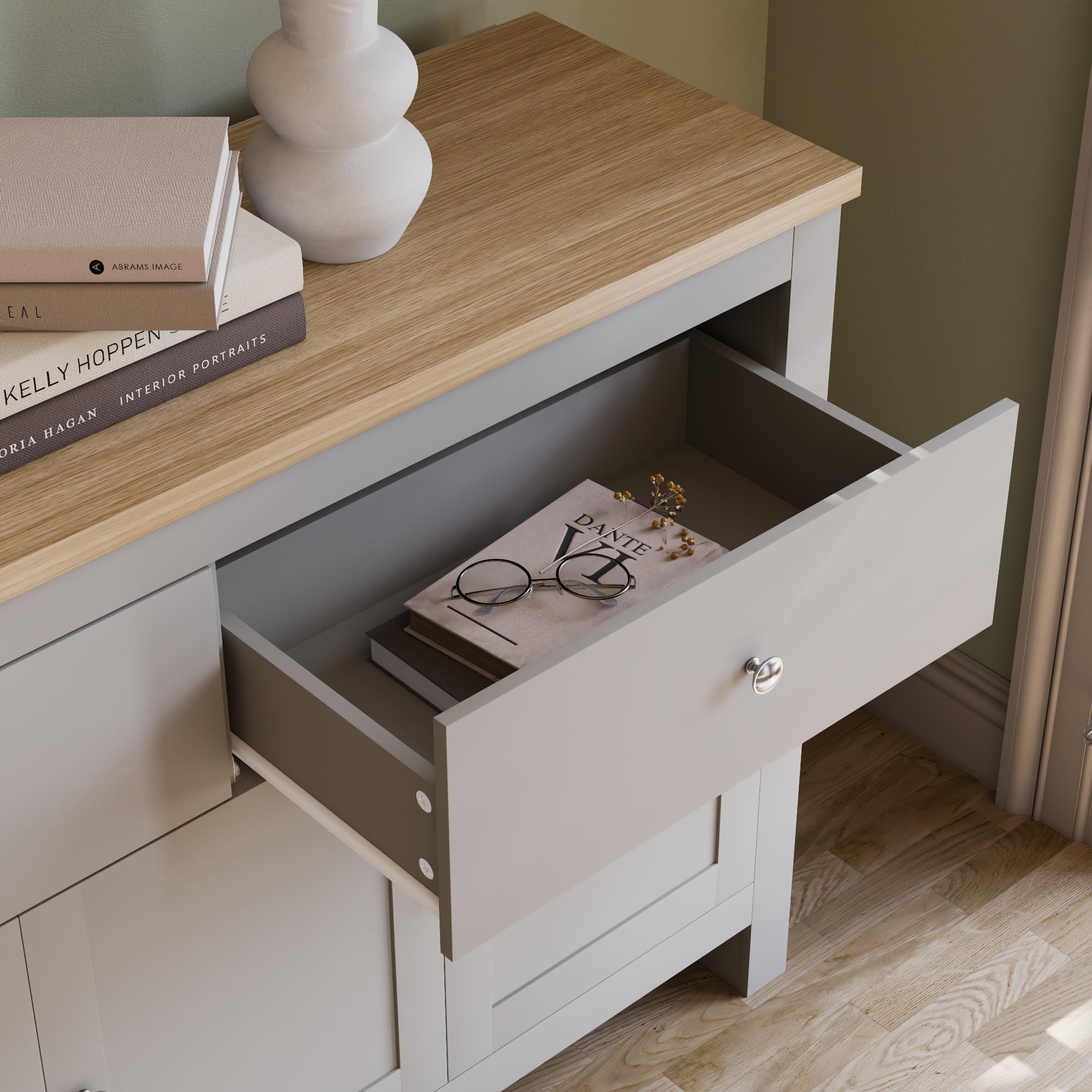 Vida Designs Arlington Sideboard Buffet Cupboard Cabinet | Grey & Oak | H 82 x W 117 x D 35 Cm 4