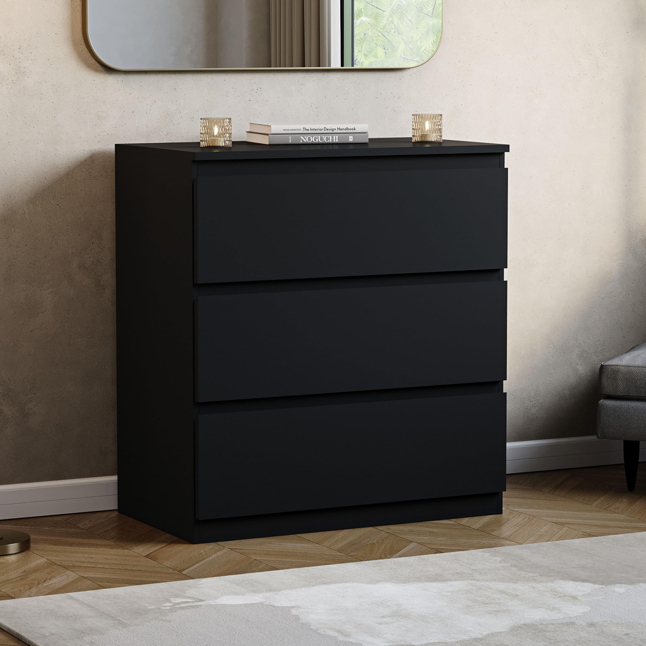 Vida Designs Denver 3 Drawer Chest of Drawers - Black | 70W x 40D cm | Engineered Wood 1