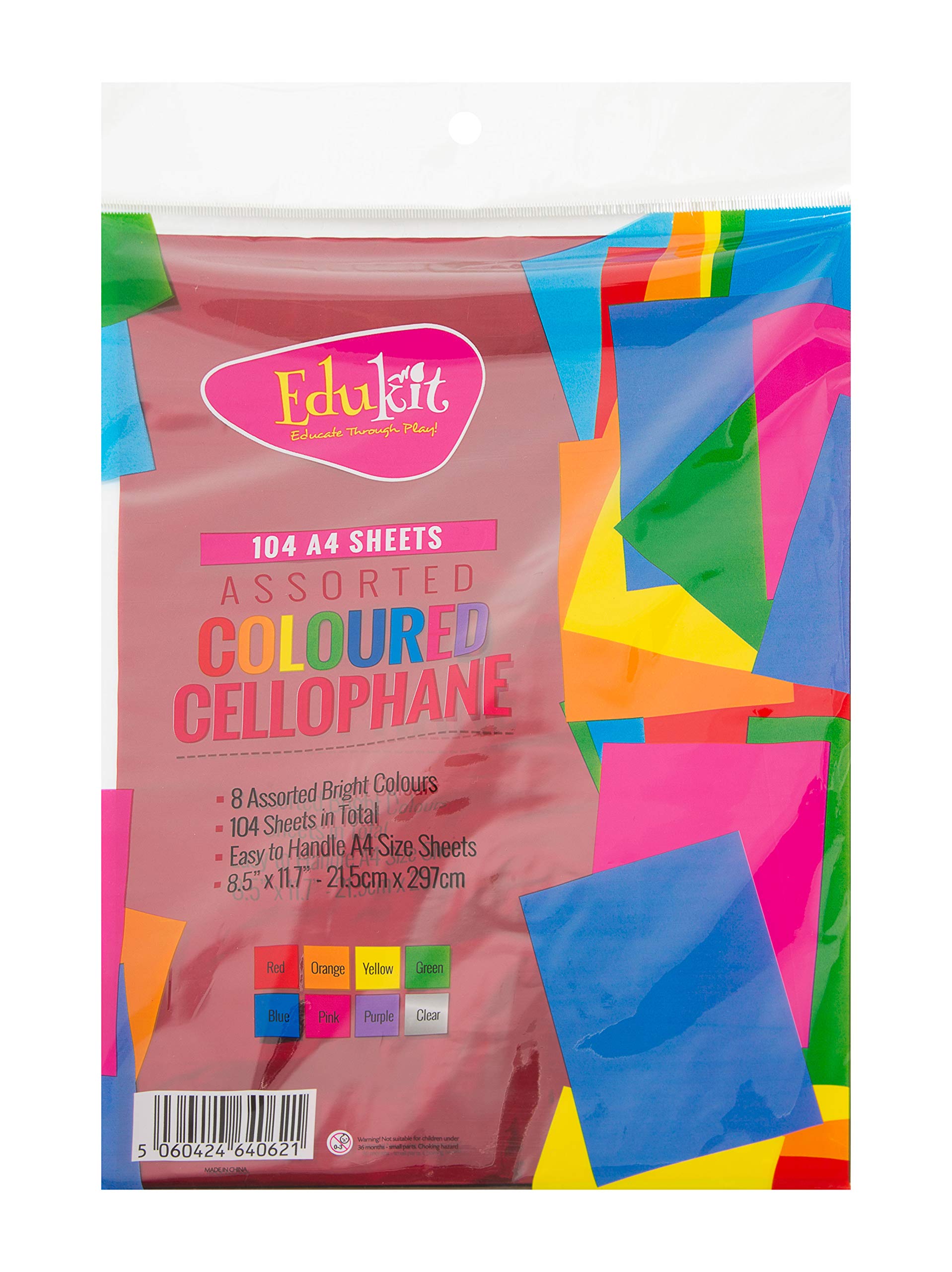 edukit Cellophane Sheets - 104 Pack A4 Size | 8 Vibrant Colours for Crafts & Gift Wrapping 3