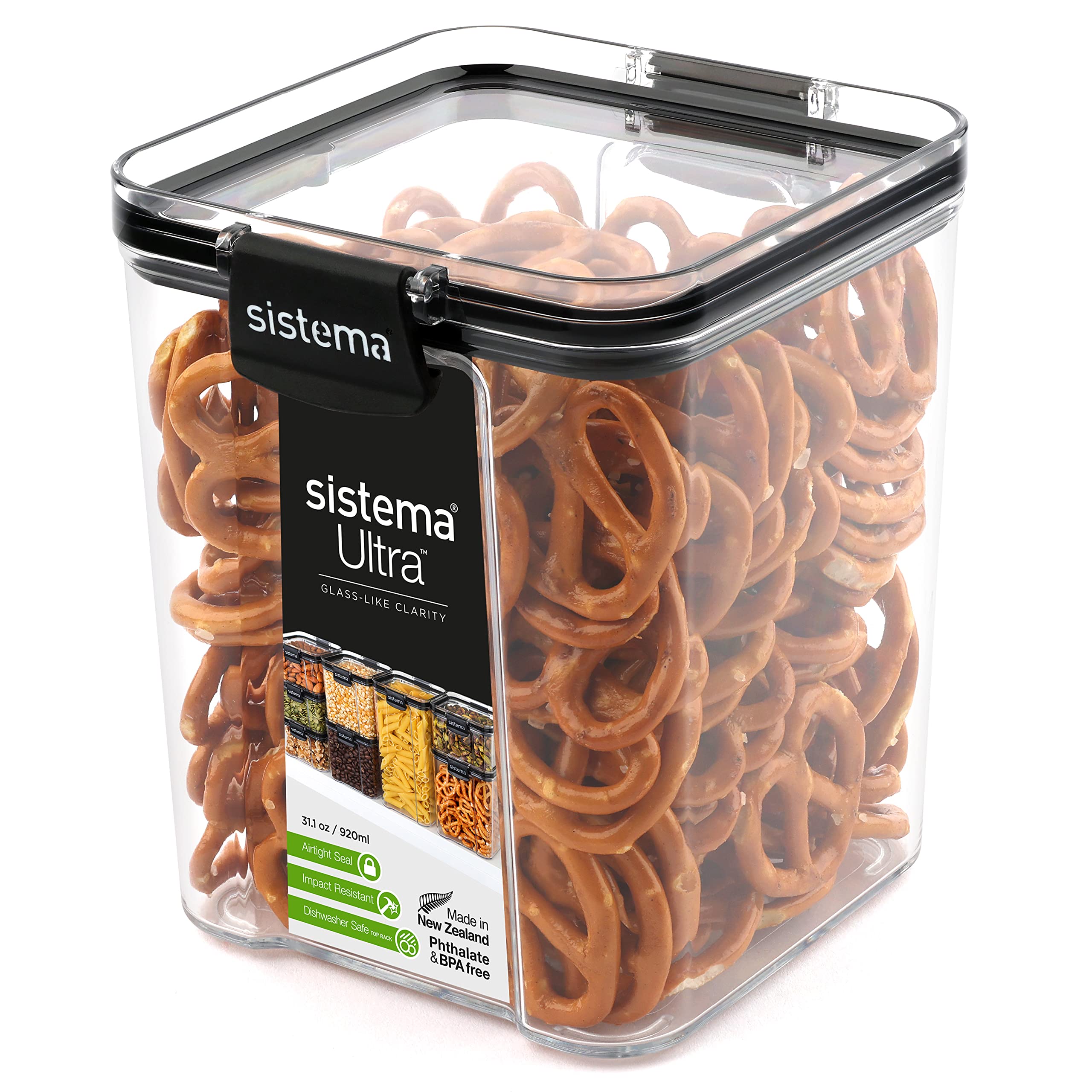 Sistema Ultra Airtight Pantry Storage Container - 920 ml Square | Stackable Locking Clips | BPA-Free 1