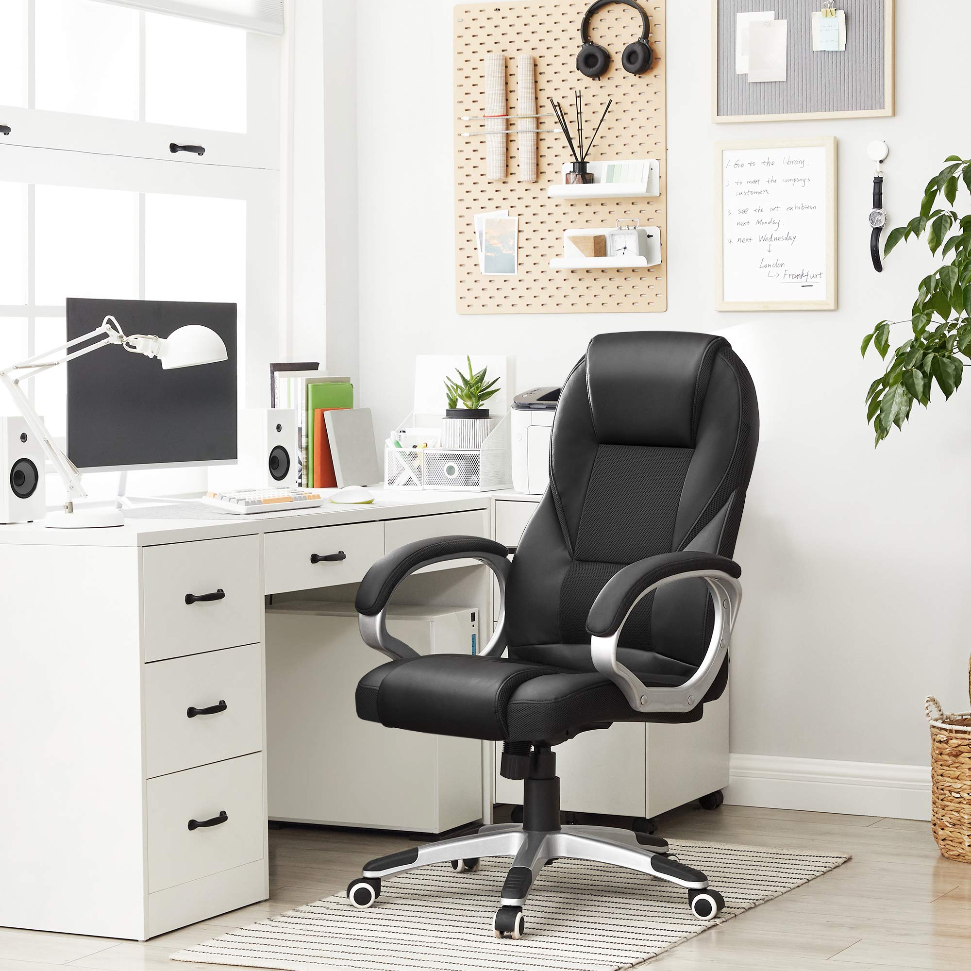 SONGMICS Ergonomic Executive Desk Chair - Adjustable Height, High Back, Black PU | Supports up to 150 kg