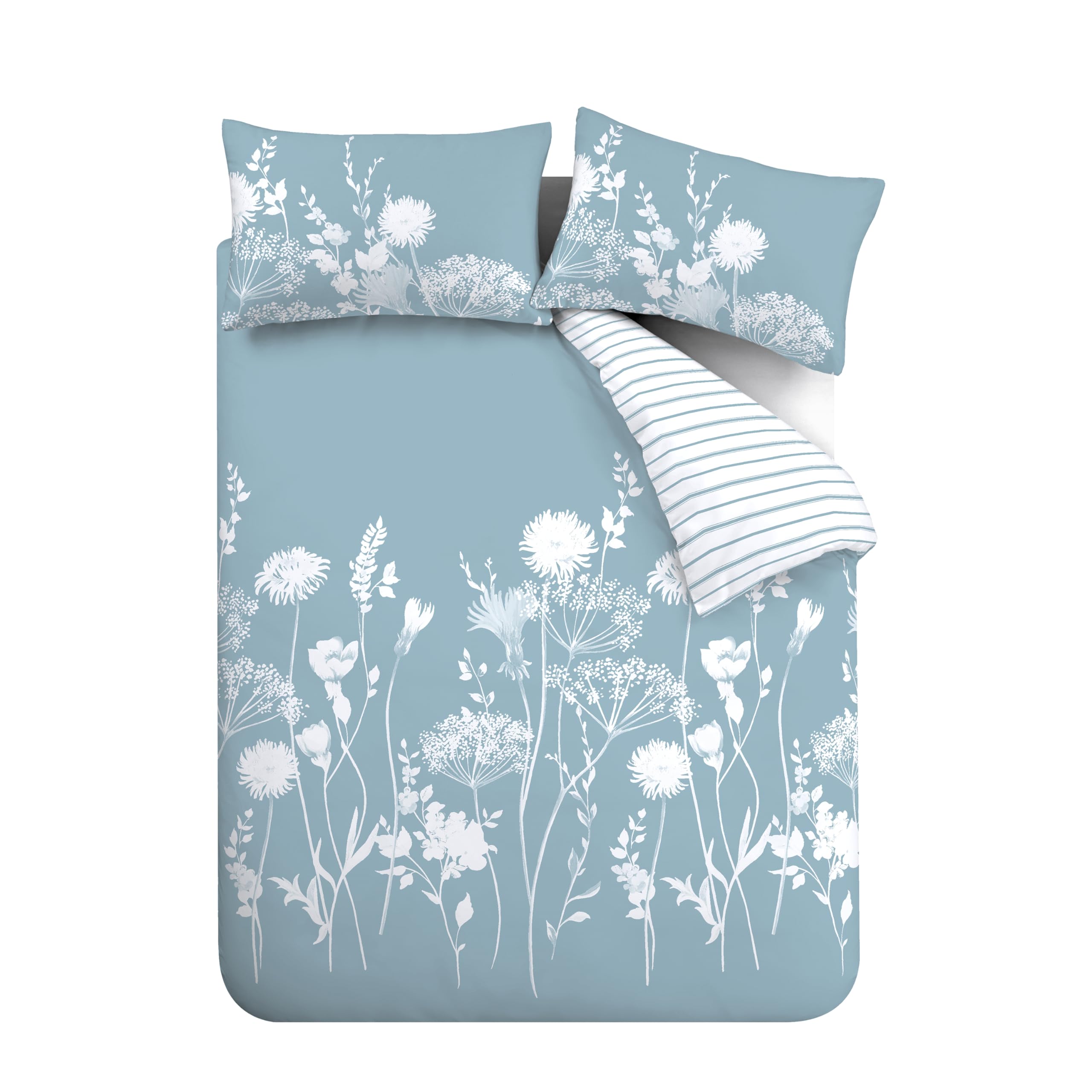Catherine Lansfield Meadowsweet Floral Reversible King Duvet Cover Set with 2 Pillowcases | Sea Spray Blue 5
