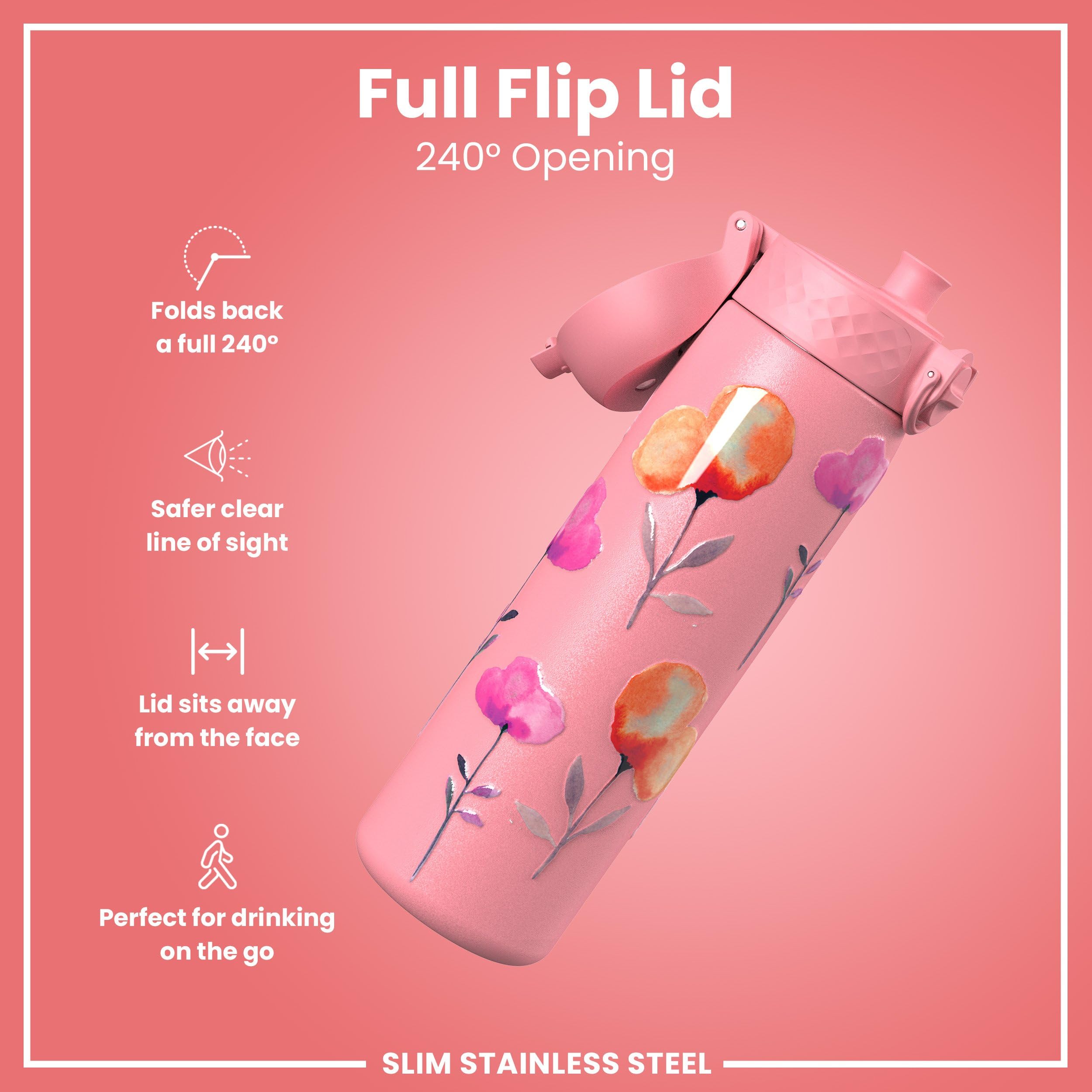 Ion8 Steel Water Bottle - 600 ml | Leak Proof | Flip Top | Flowers 6