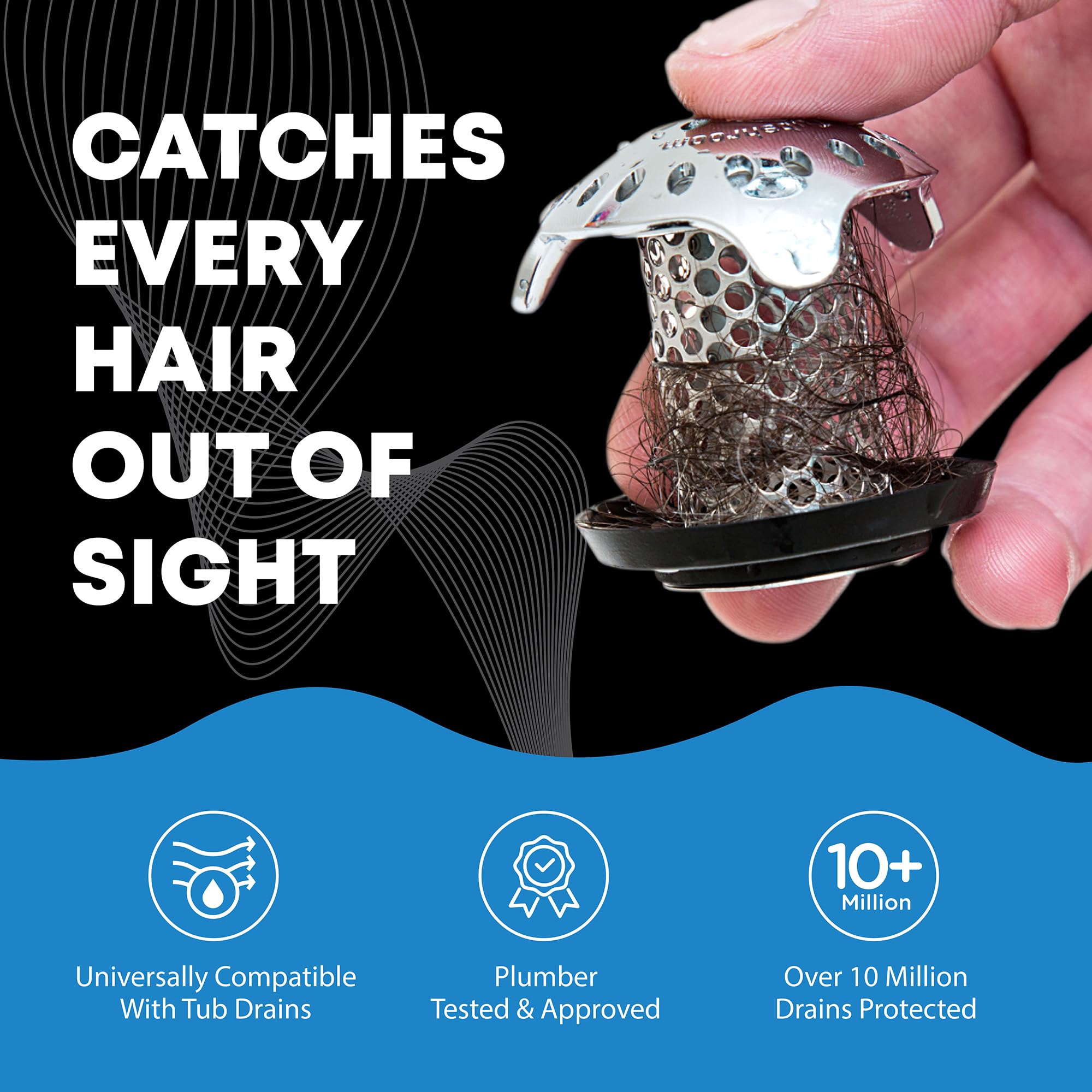 TubShroom Bathtub Hair Drain Catcher - Stainless Steel Ultra, Fits Standard Drains + Adapters 2