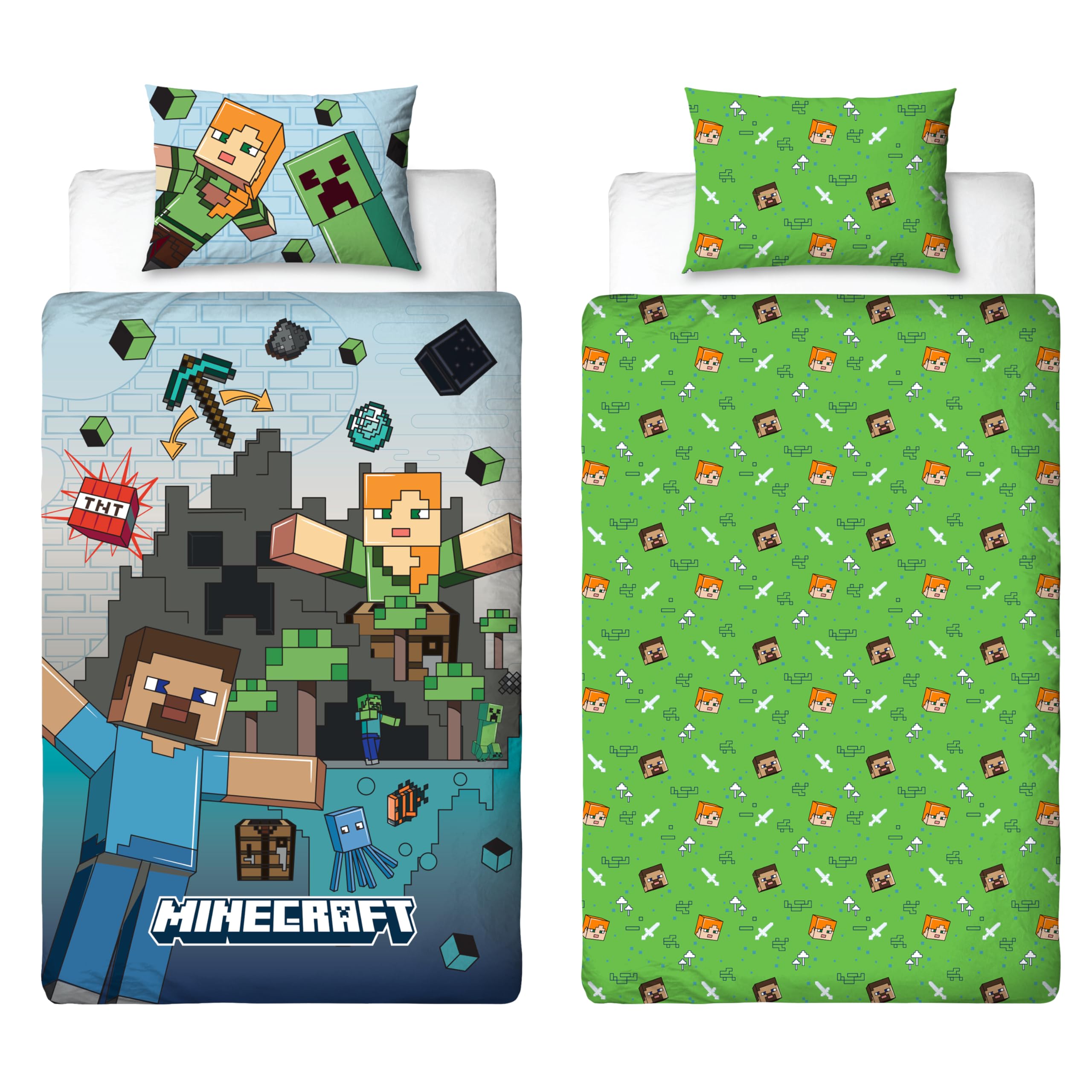 Character World Minecraft Reversible Single Duvet Cover Set | Polycotton Mix | UK Size 1