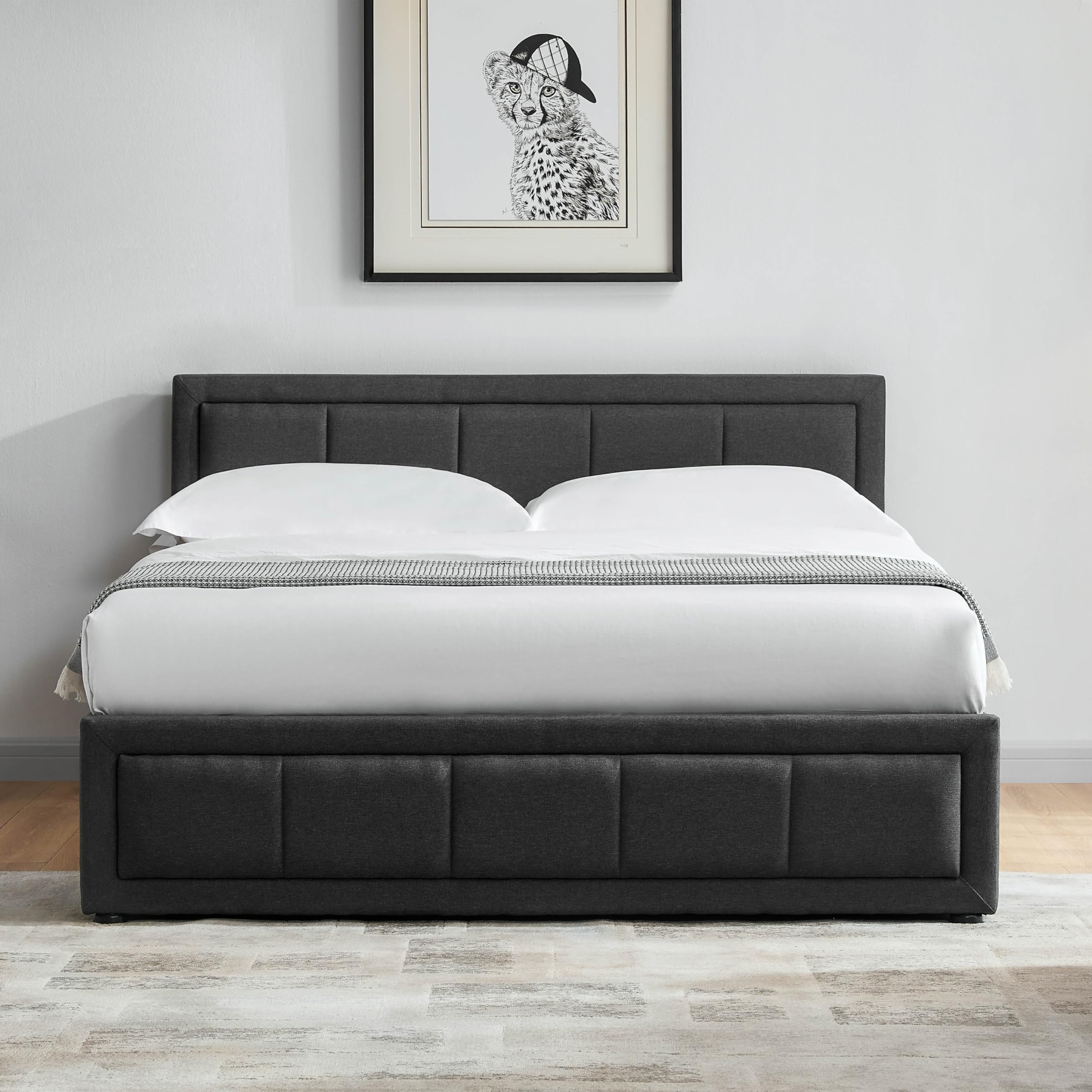 Vida Designs Vanita Double Ottoman Fabric Bed Frame - Dark Grey | Linen Upholstery | Storage 3
