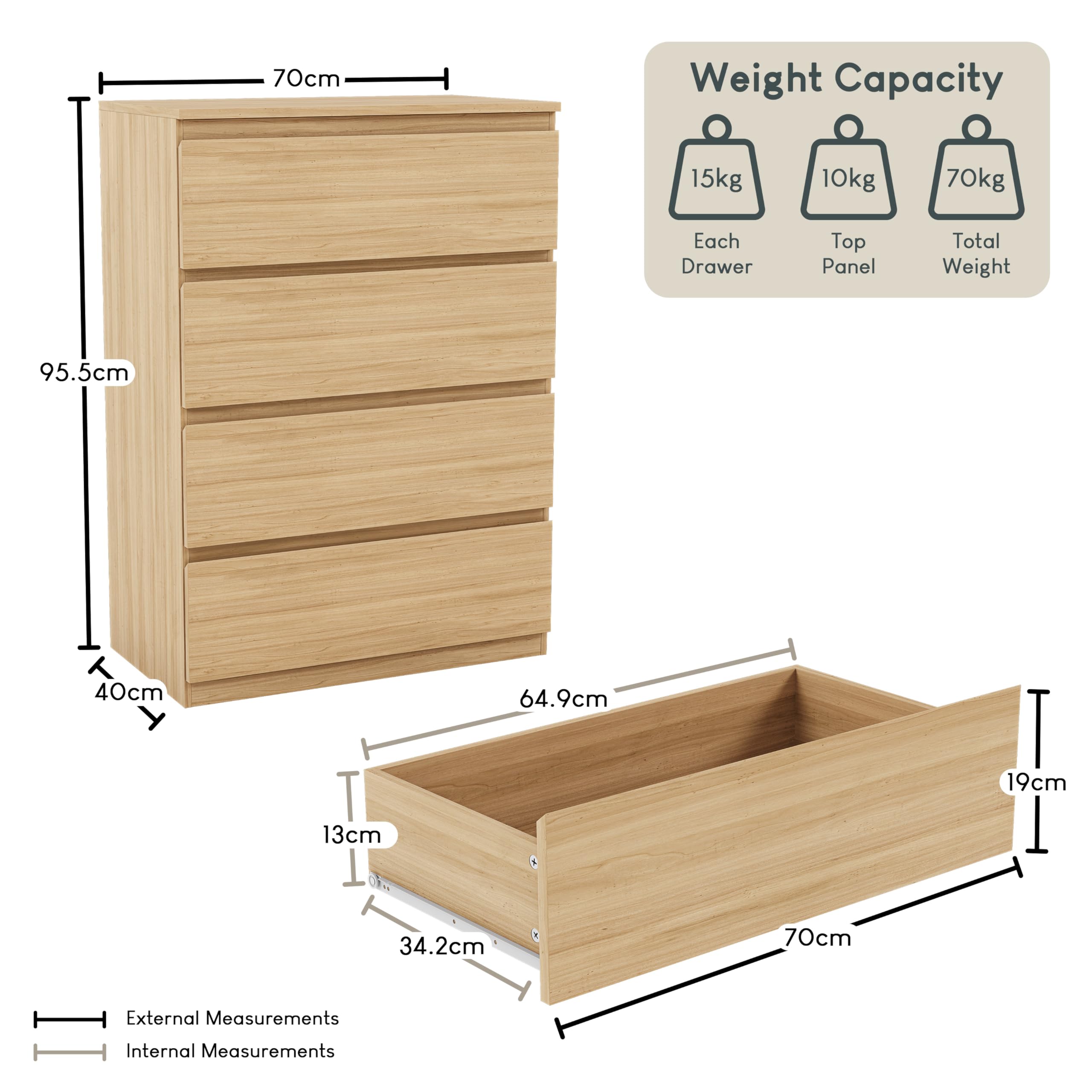 Vida Designs Denver 4 Drawer Chest of Drawers | Pine | 70W x 40D x 96H cm 2