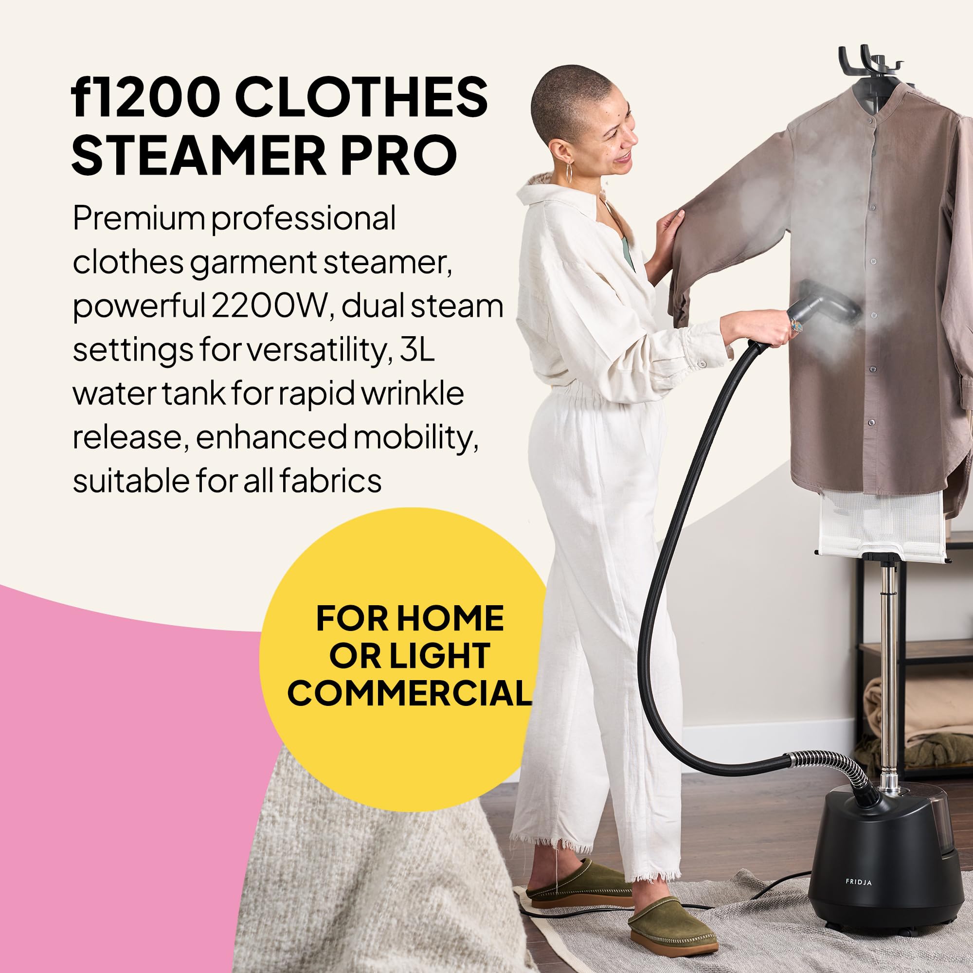 FRIDJA F1200/BLK Vertical Steamer - 2200W Power, 3L Tank, Dual Steam Settings | Matte Black 3